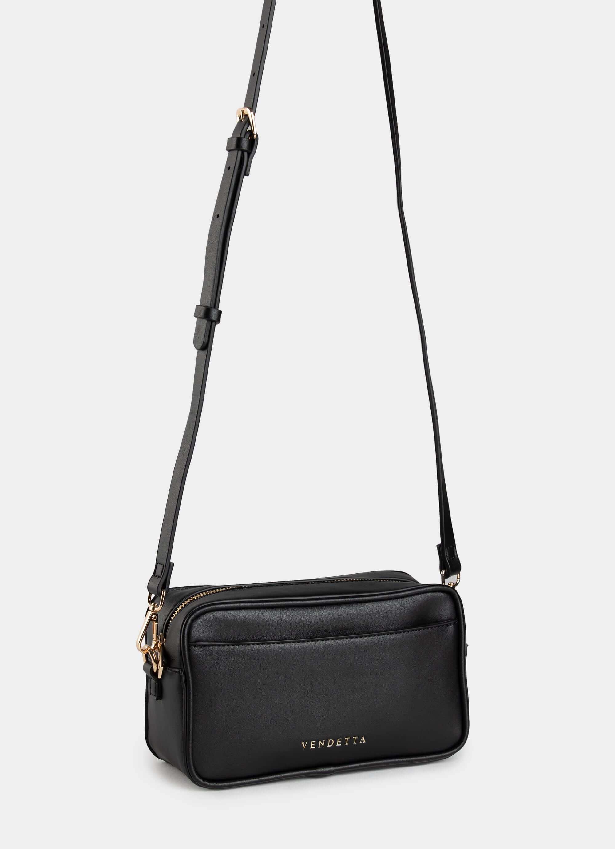 PU leather Vault Bag – black with gold logo – Vendetta Jewellery