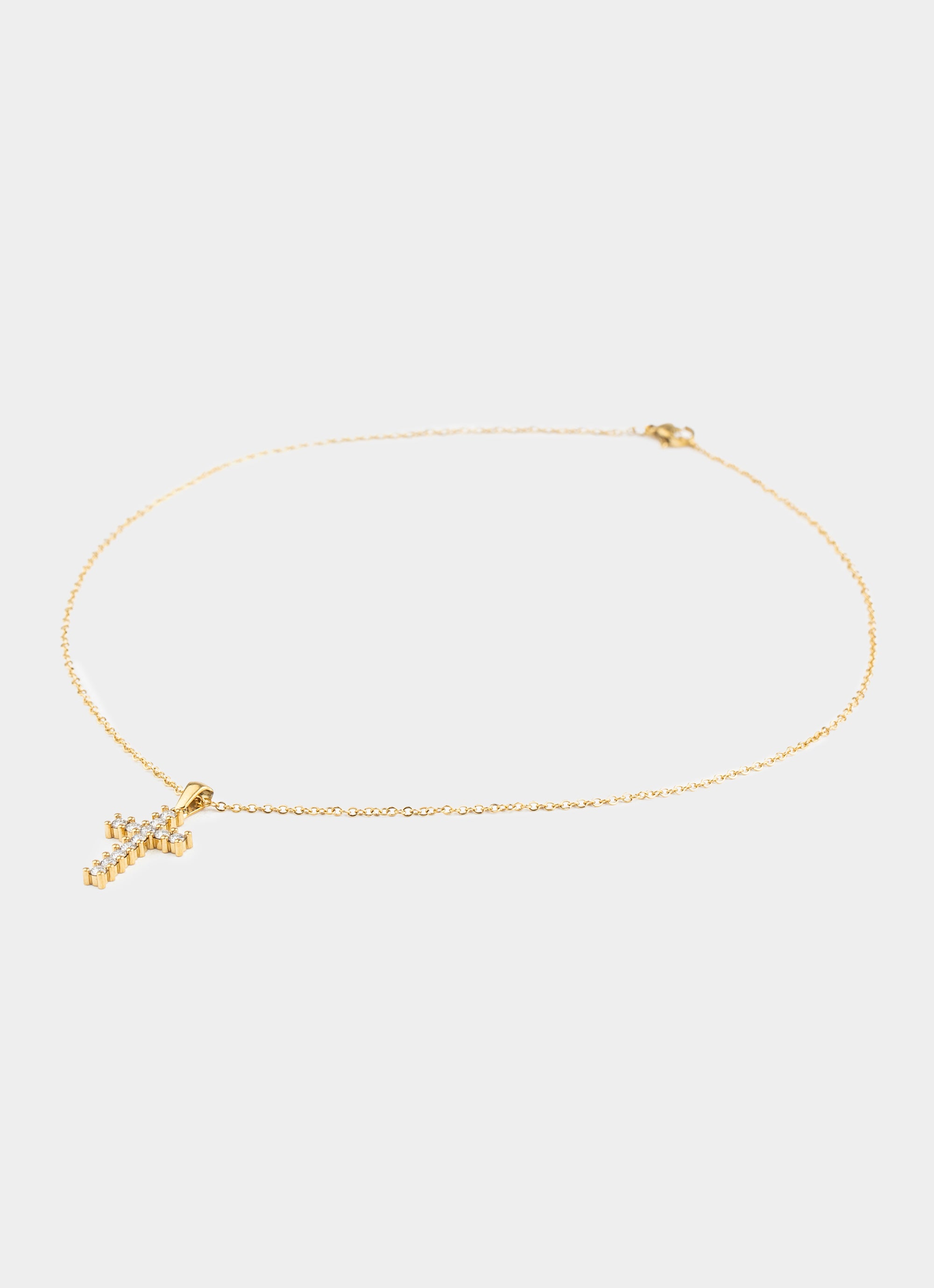 Squared Icey Cross Necklace - 18K Gold Plated