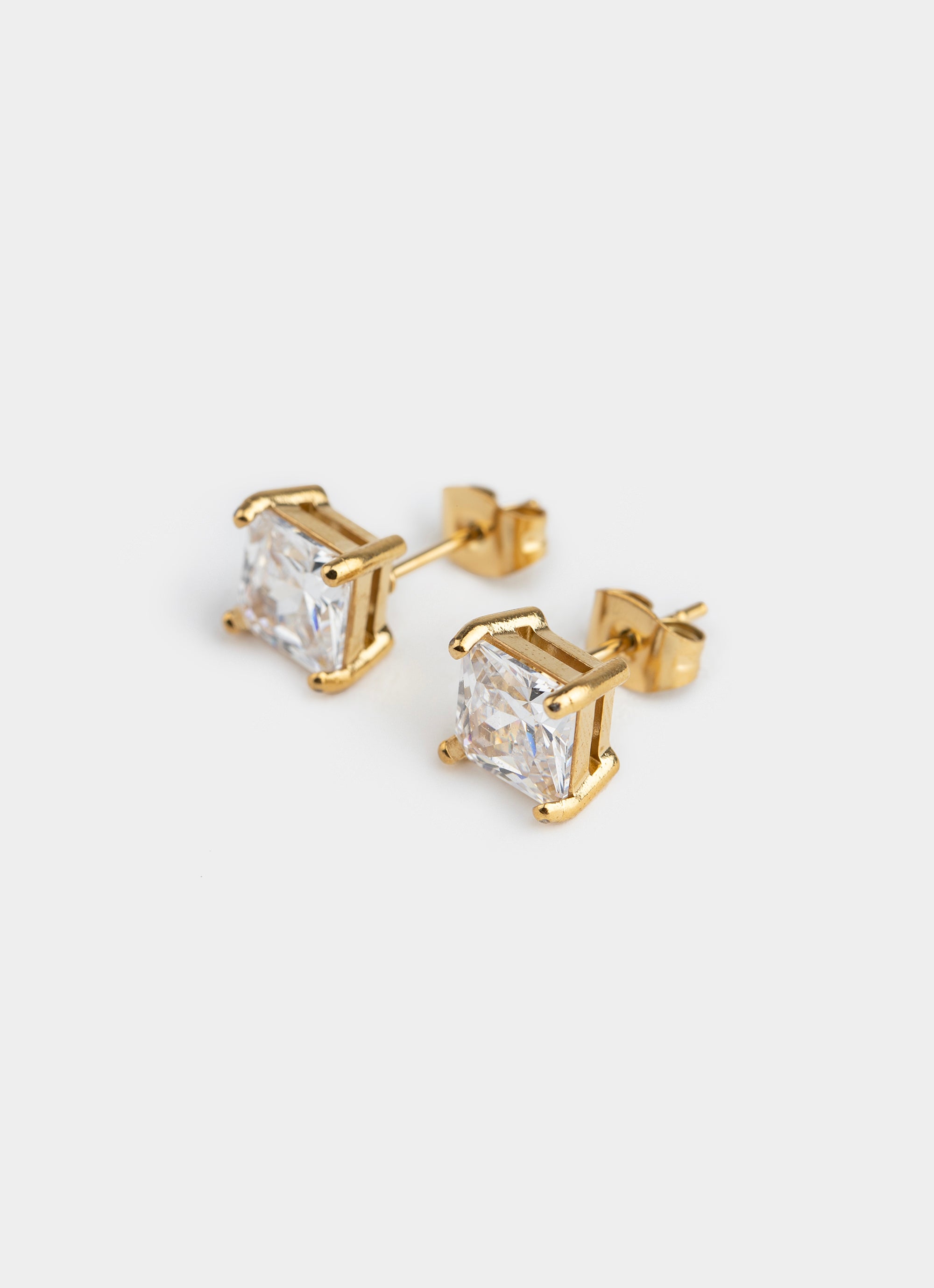 Square Solitaire Studs - 18K Gold Plated