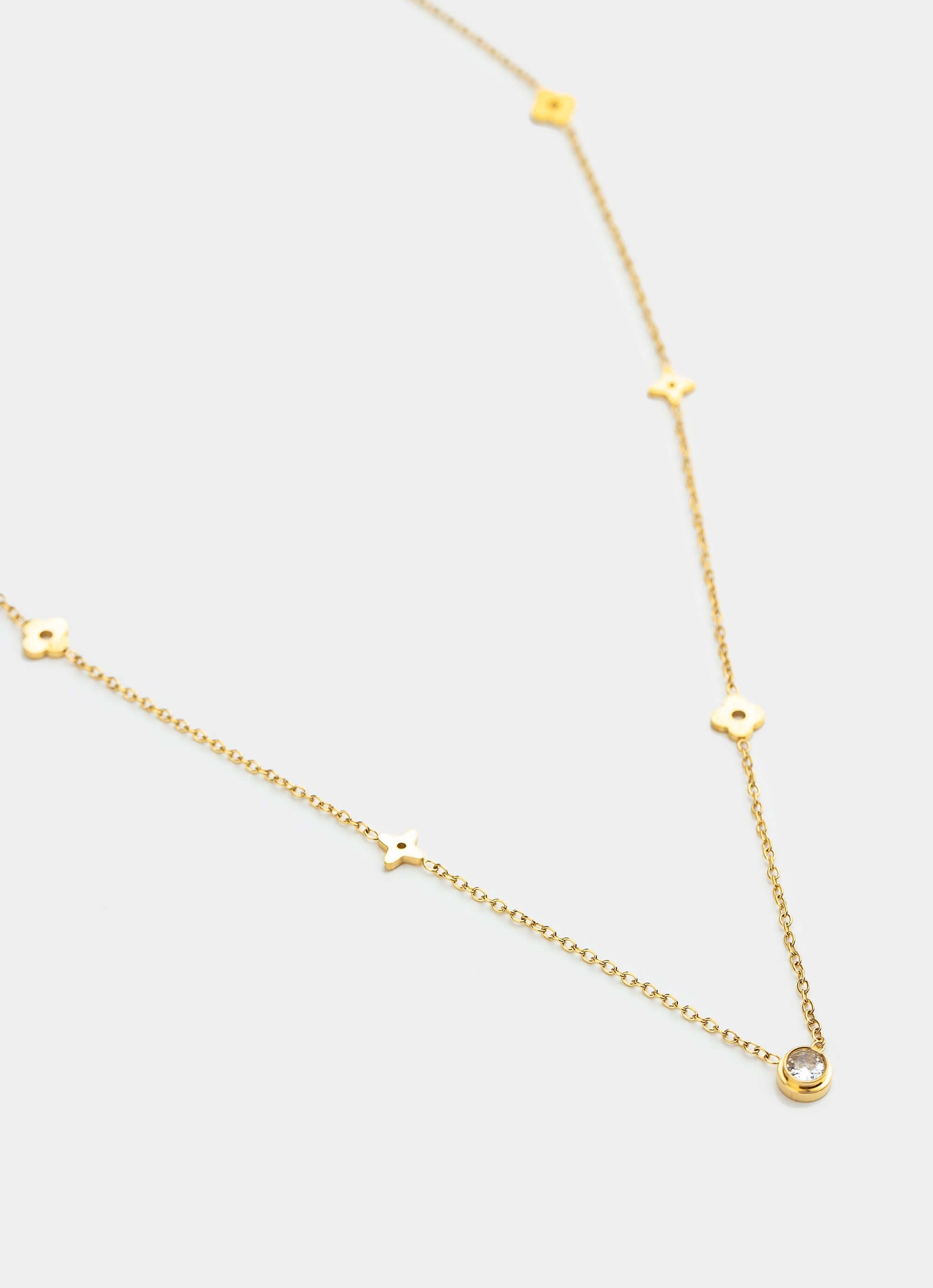 Four Leaf Clover Mini Charm Necklace - 18K Gold Plated