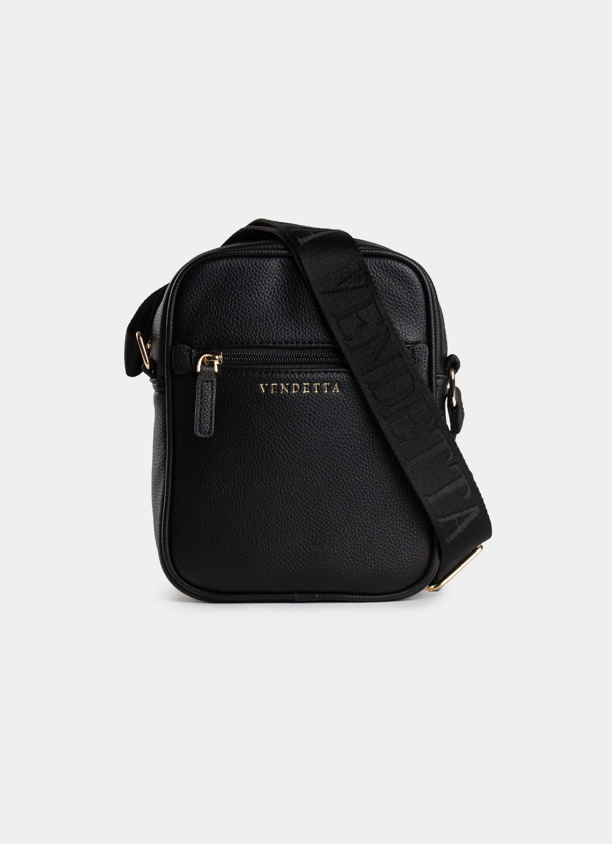 PU leather Vice Side Bag – black with logo strap – Vendetta Jewellery