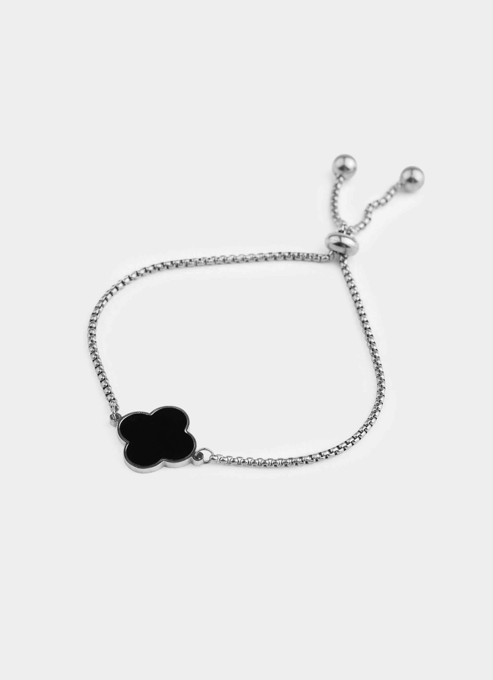 stainless steel bracelet – black clover leaf charm – Vendetta Jewellery