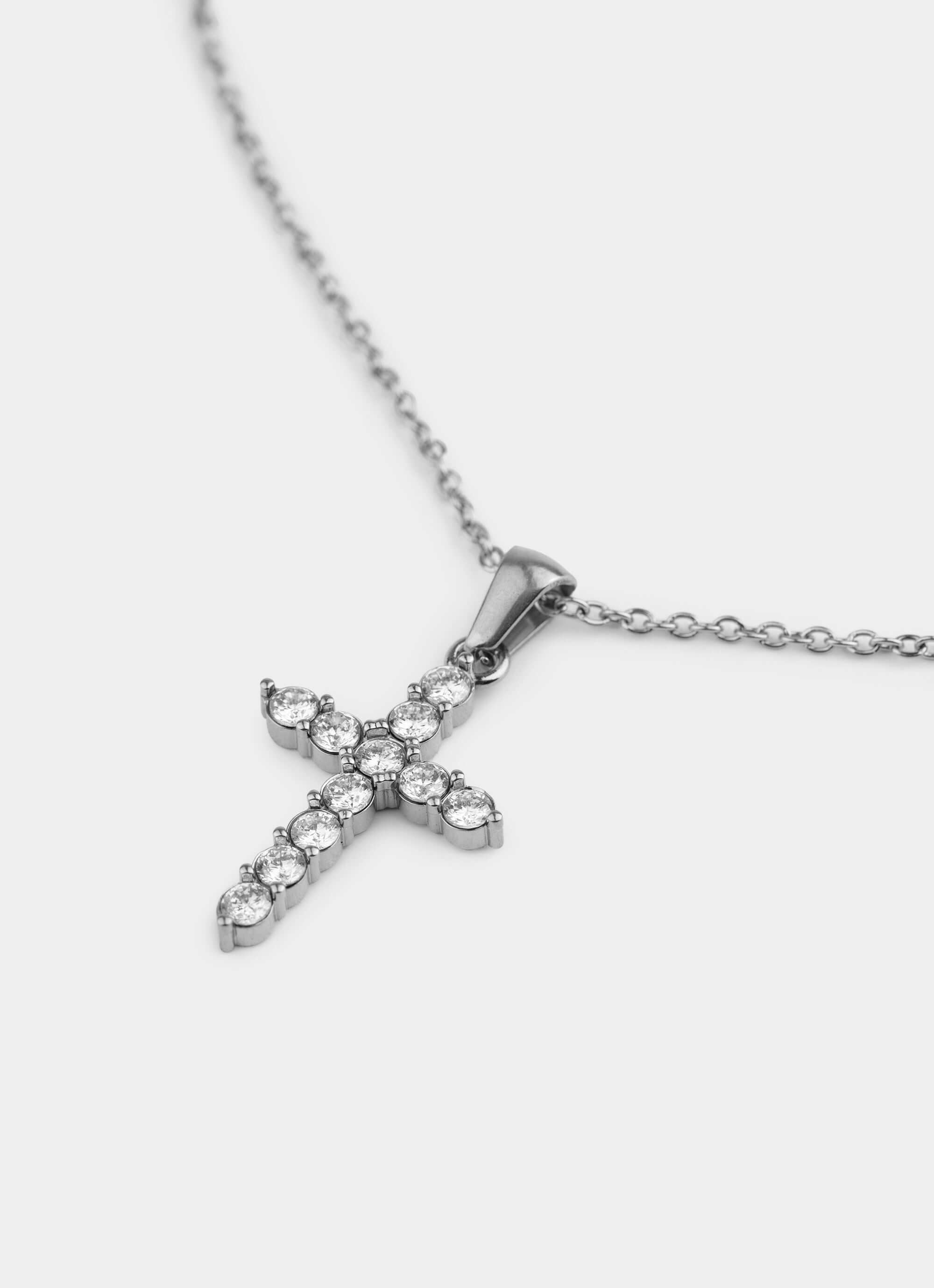 stainless steel necklace – iced-out cross pendant – Vendetta Jewellery