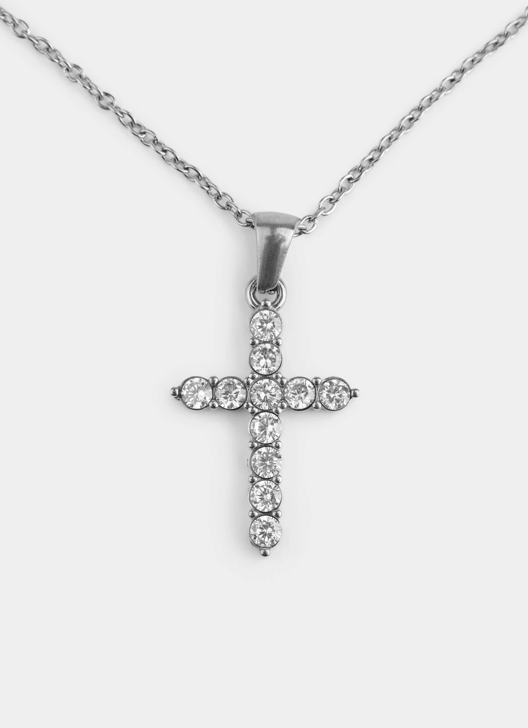 Stainless Steel Icey Cross Necklace – Iced-out cross pendant – Vendetta Jewellery