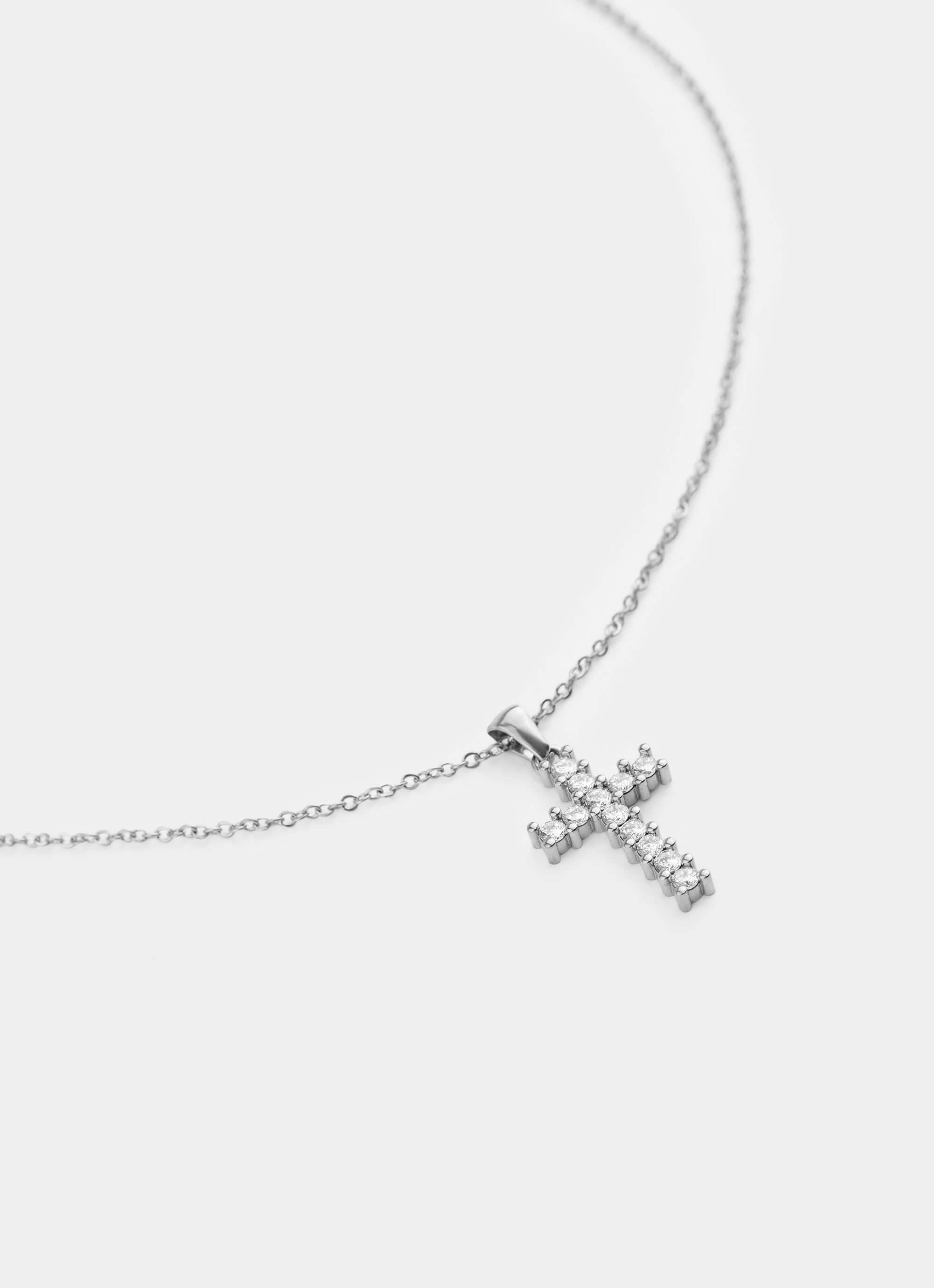 Stainless Steel Squared Icey Cross Necklace – Iced-out design – Vendetta Jewellery