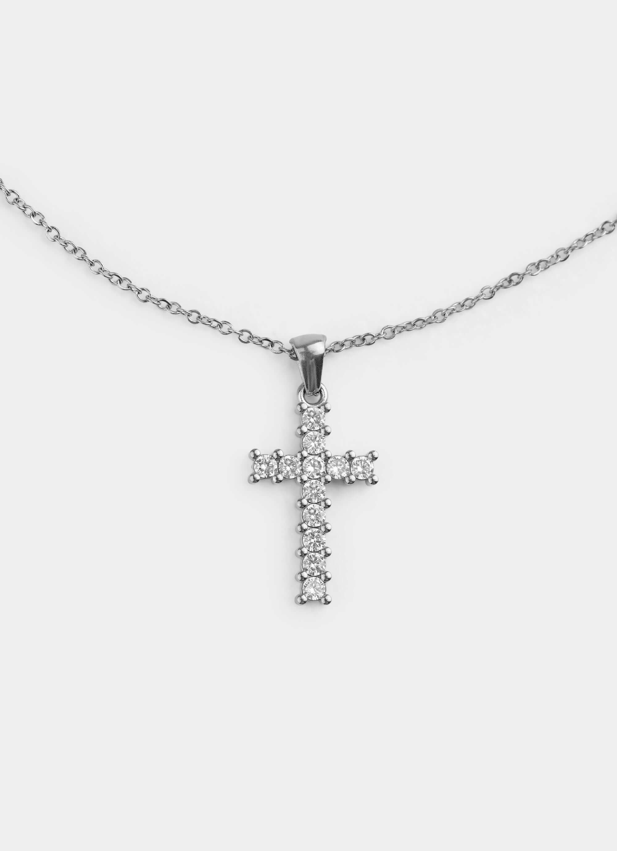 Stainless Steel Squared Icey Cross Necklace – iced-out finish – Vendetta Jewellery