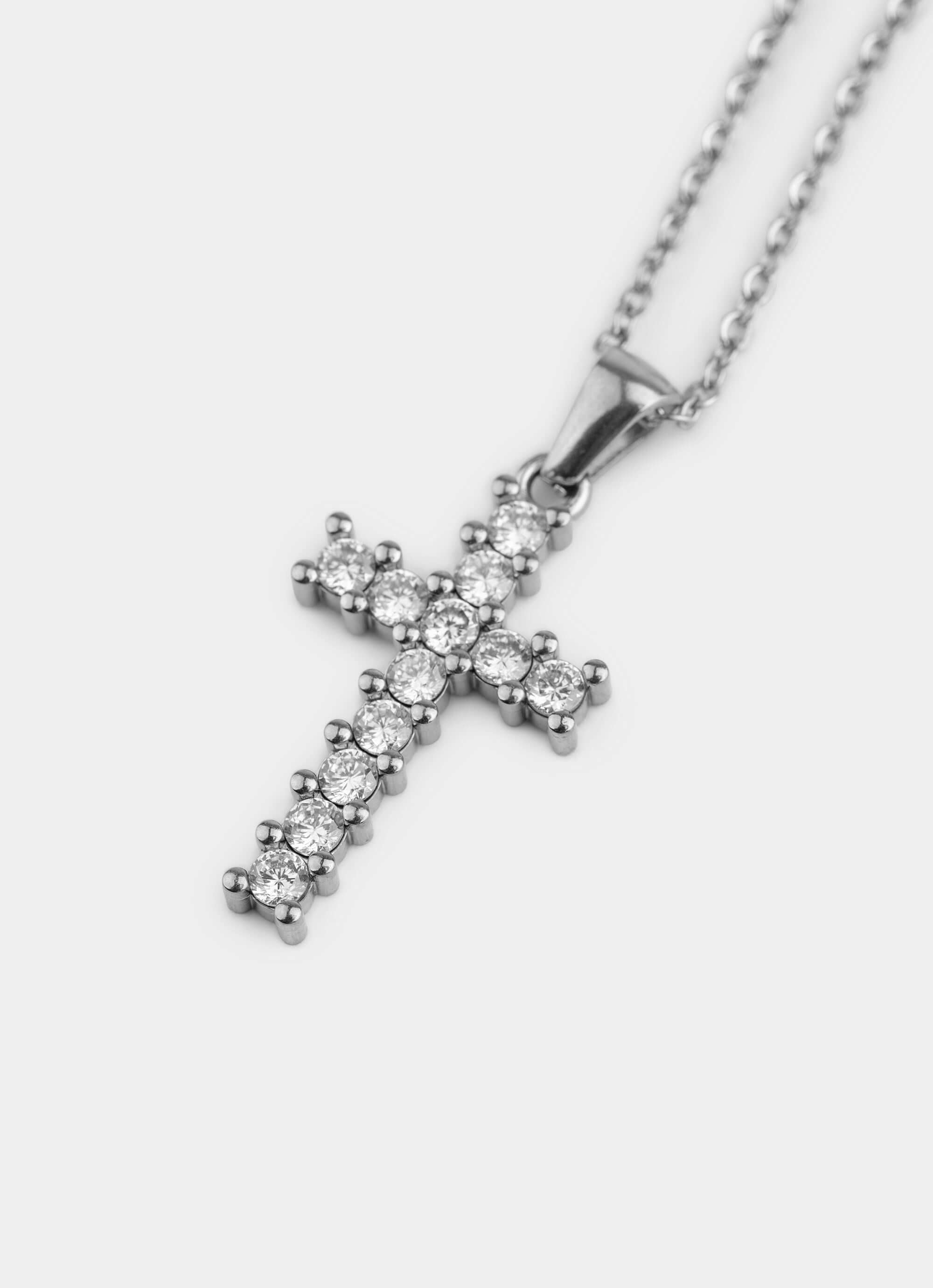 Stainless Steel Squared Icey Cross Necklace – iced-out design – Vendetta Jewellery