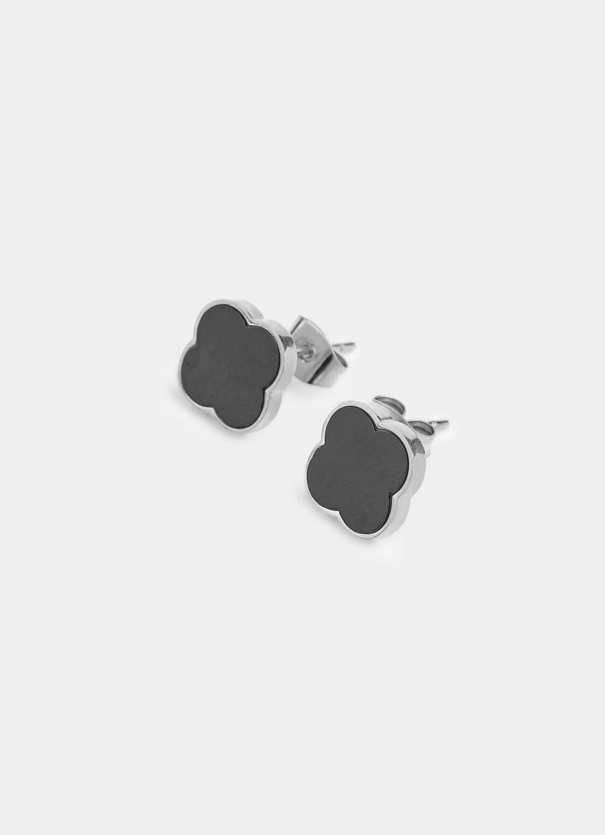 stainless steel earring – black flower shape – Vendetta Jewellery