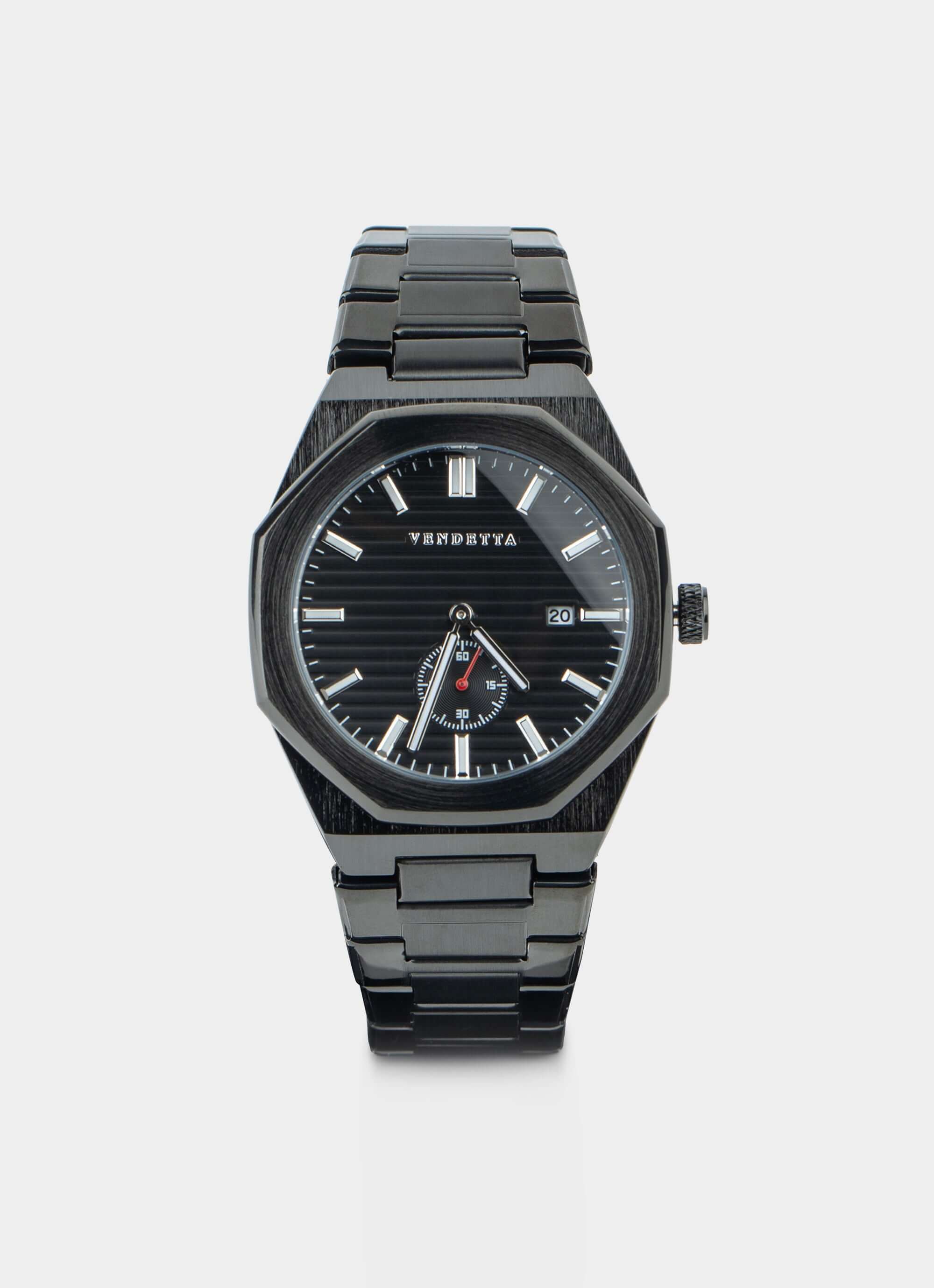 stainless steel watch – black dial – Vendetta Jewellery