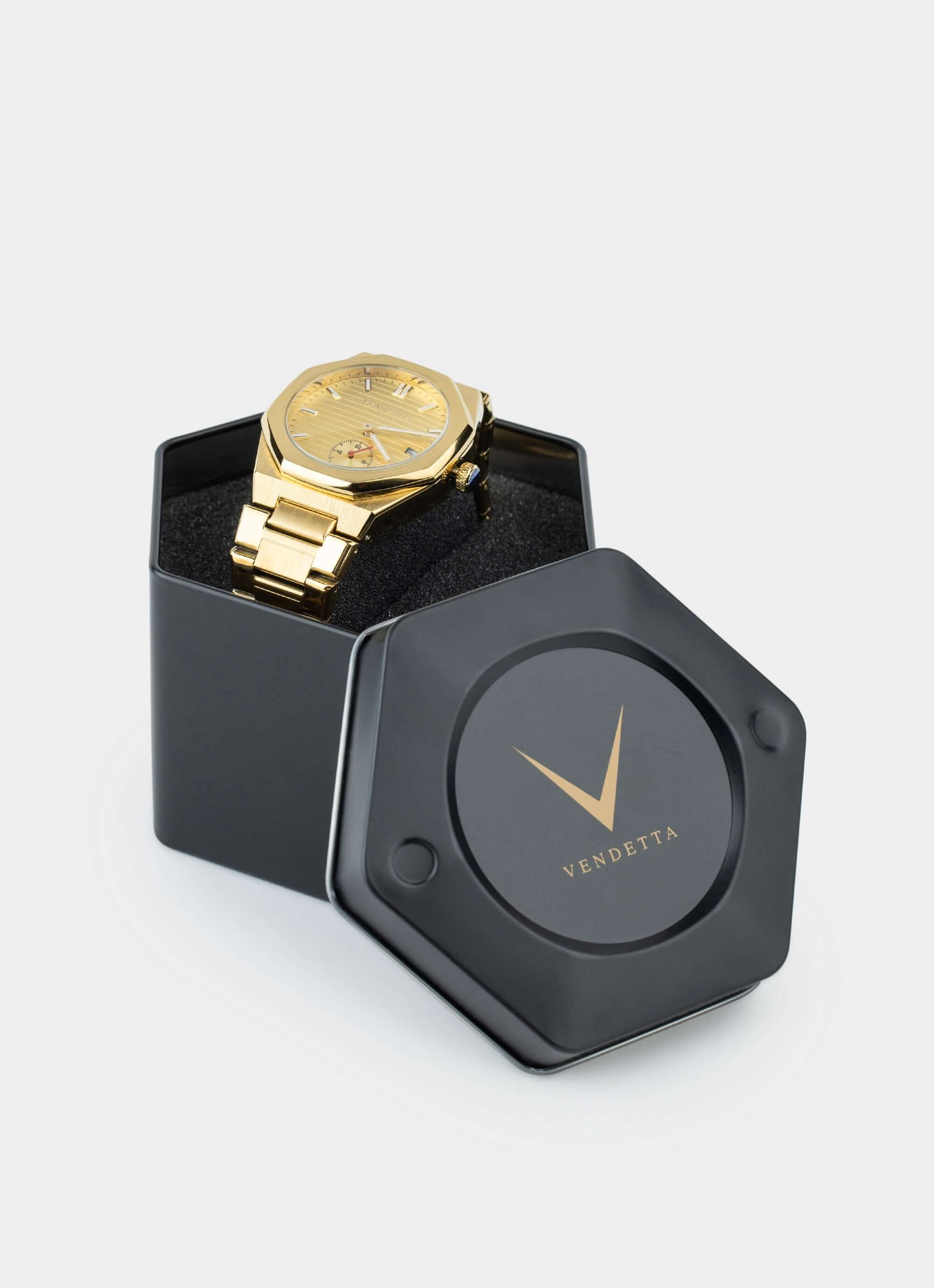 Stainless steel watch – gold color in box – Vendetta Jewellery