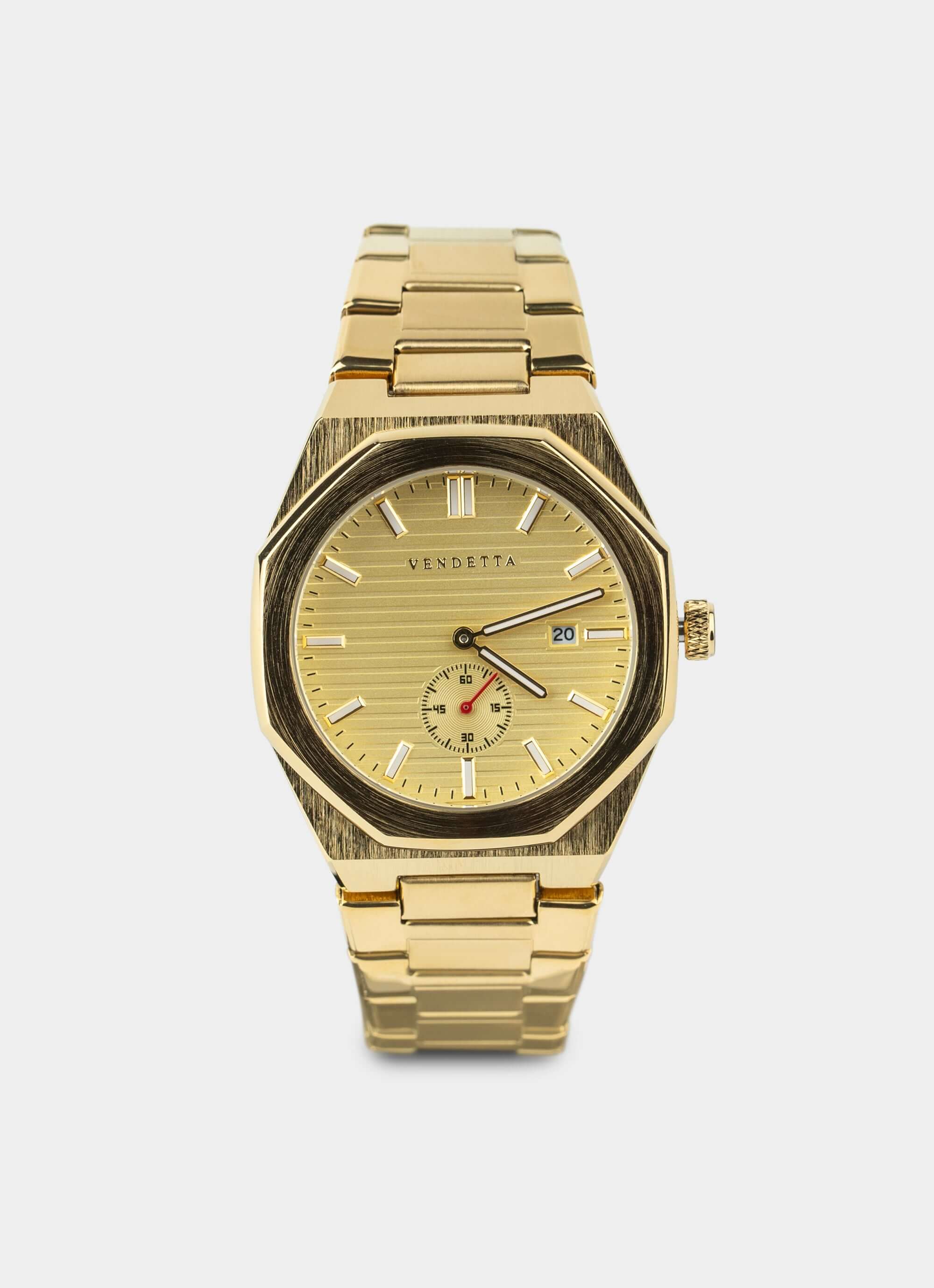 Gold watch – quartz movement and stainless steel band – Vendetta Jewellery