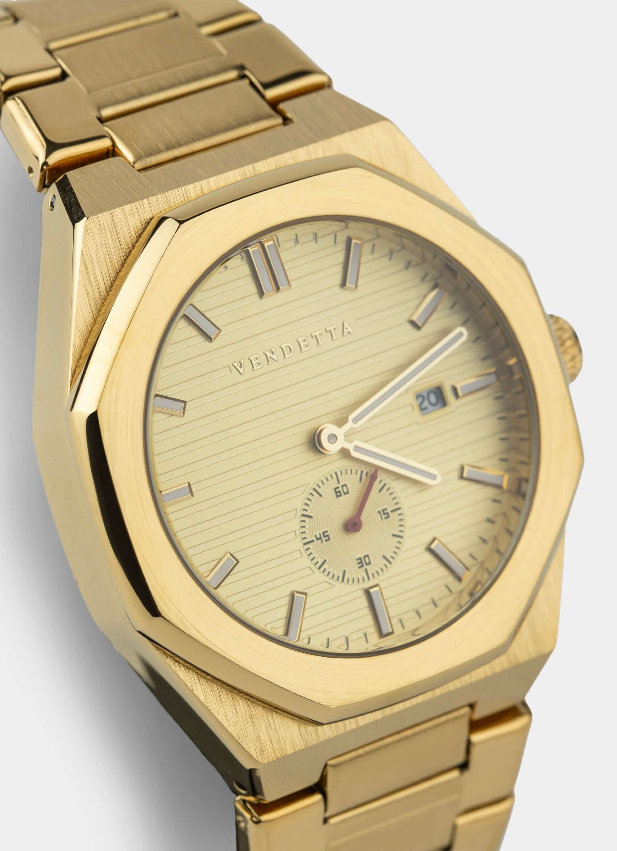 gold watch – quartz movement – Vendetta Jewellery