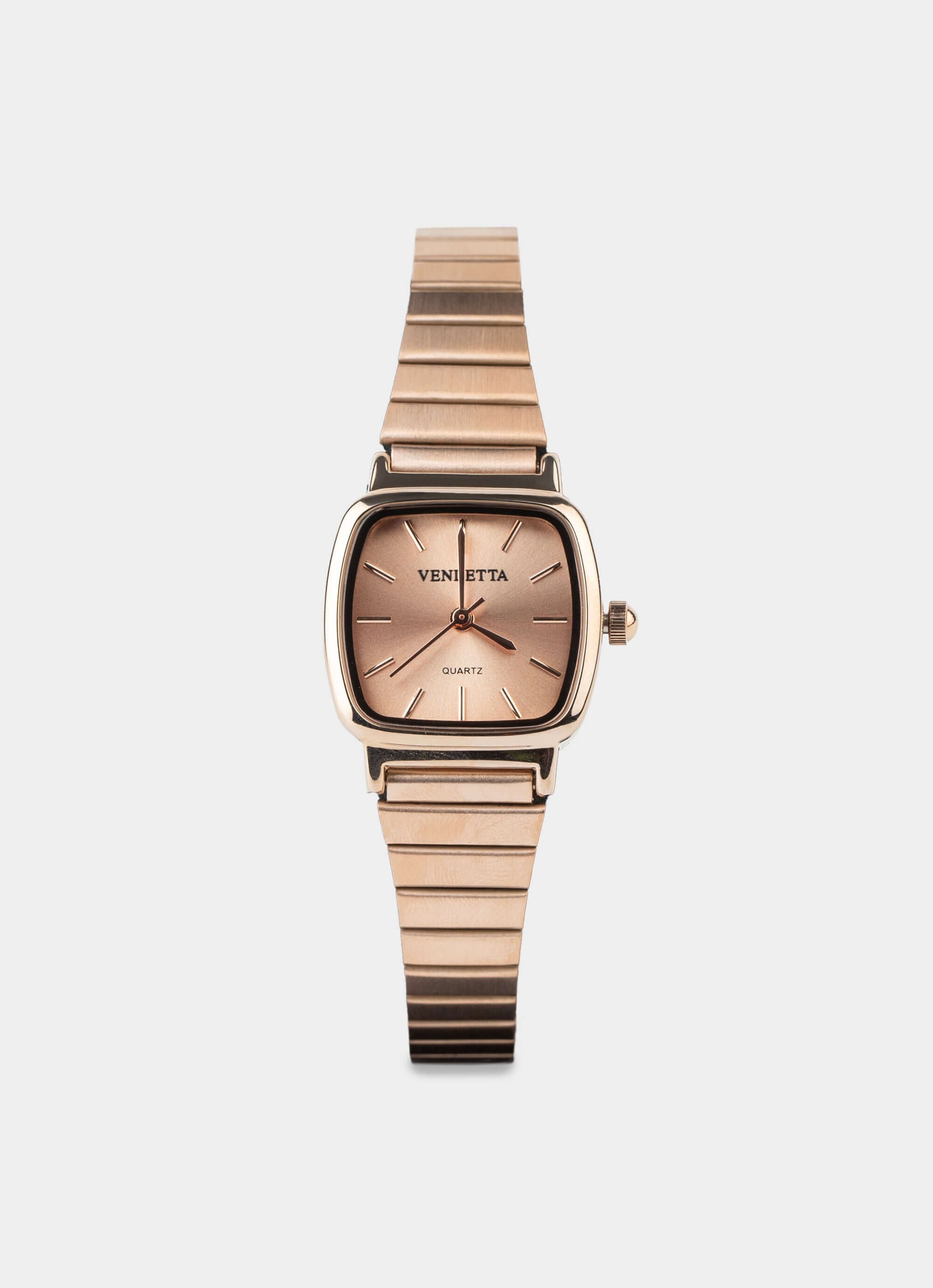 stainless steel watch – rose gold square face – Vendetta Jewellery