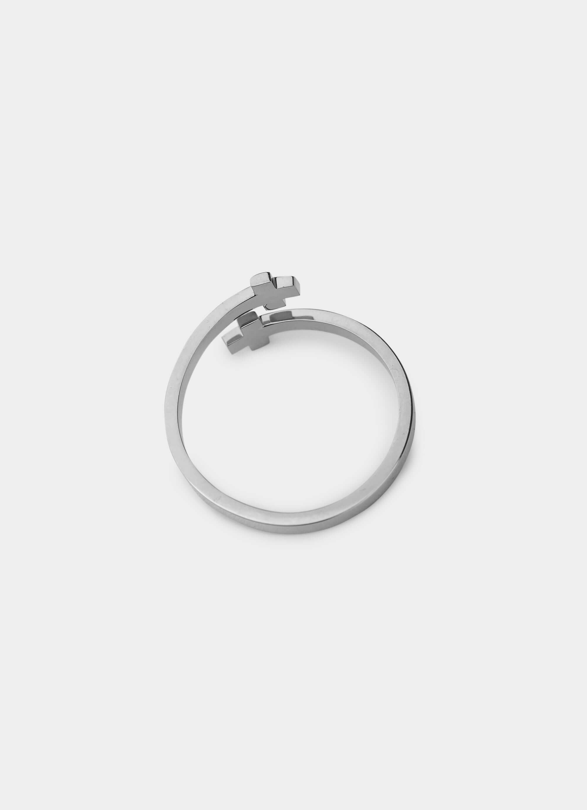 Stainless steel Mini Cross Ring – twin crosses design – Vendetta Jewellery