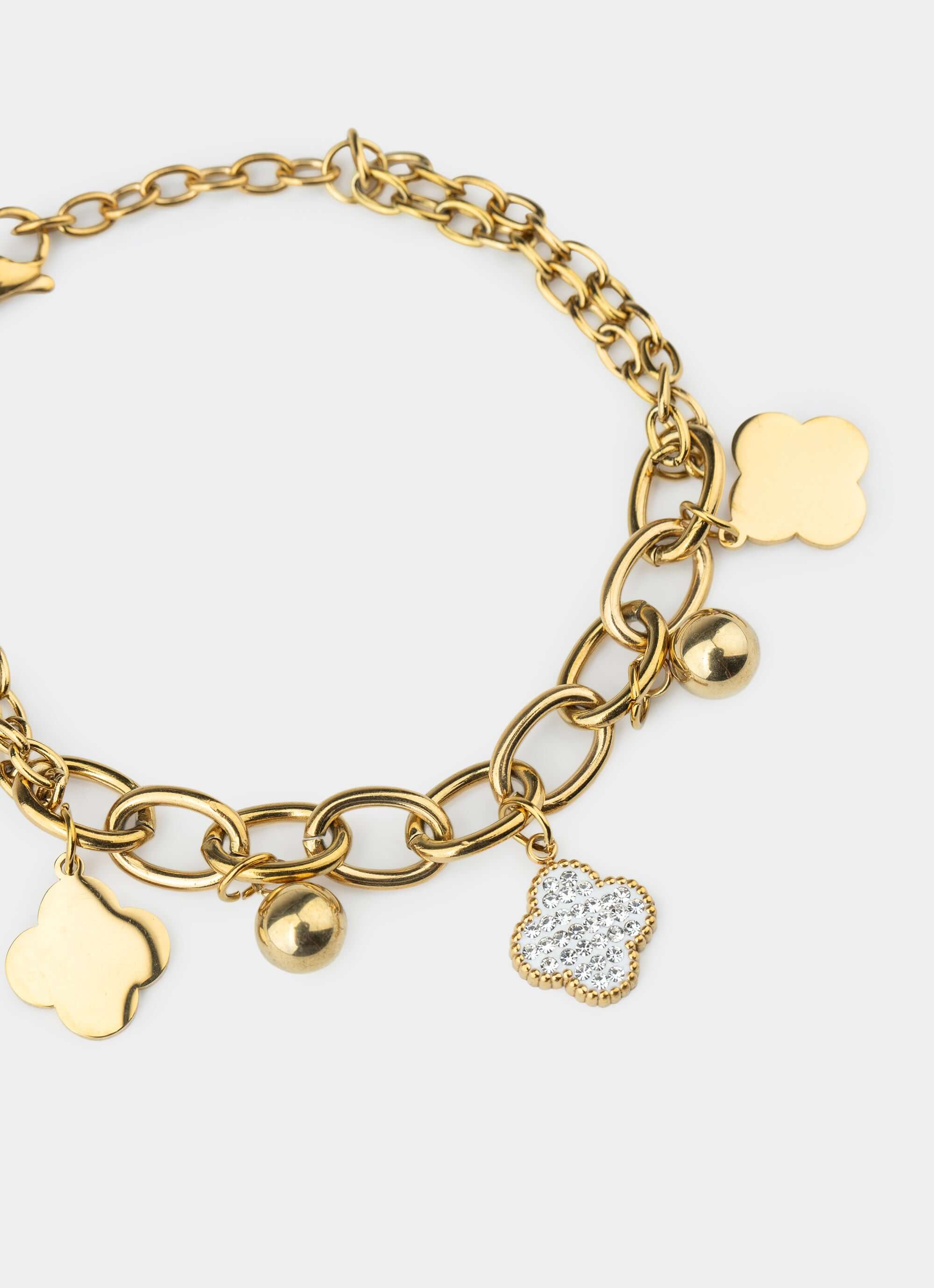 gold plated bracelet – four leaf charms – Vendetta Jewellery