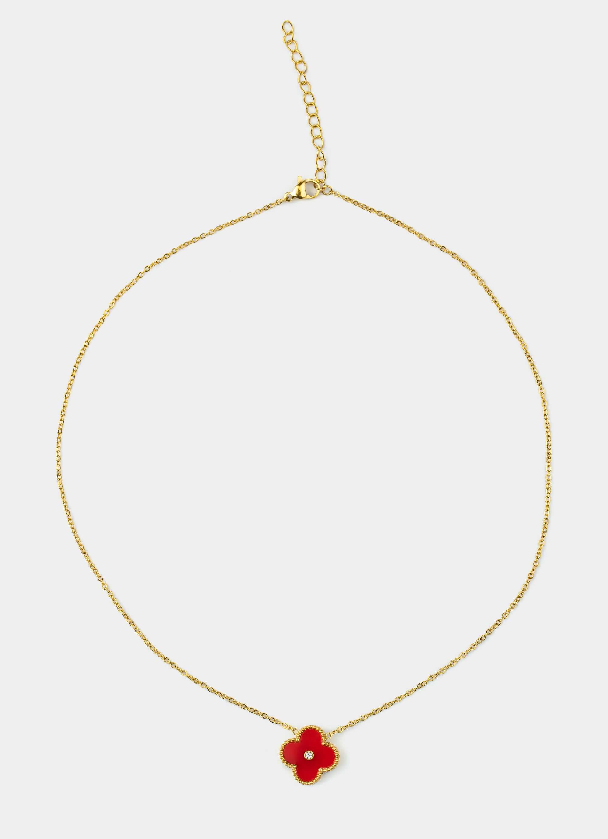 gold plated necklace – red flower pendant – Vendetta Jewellery