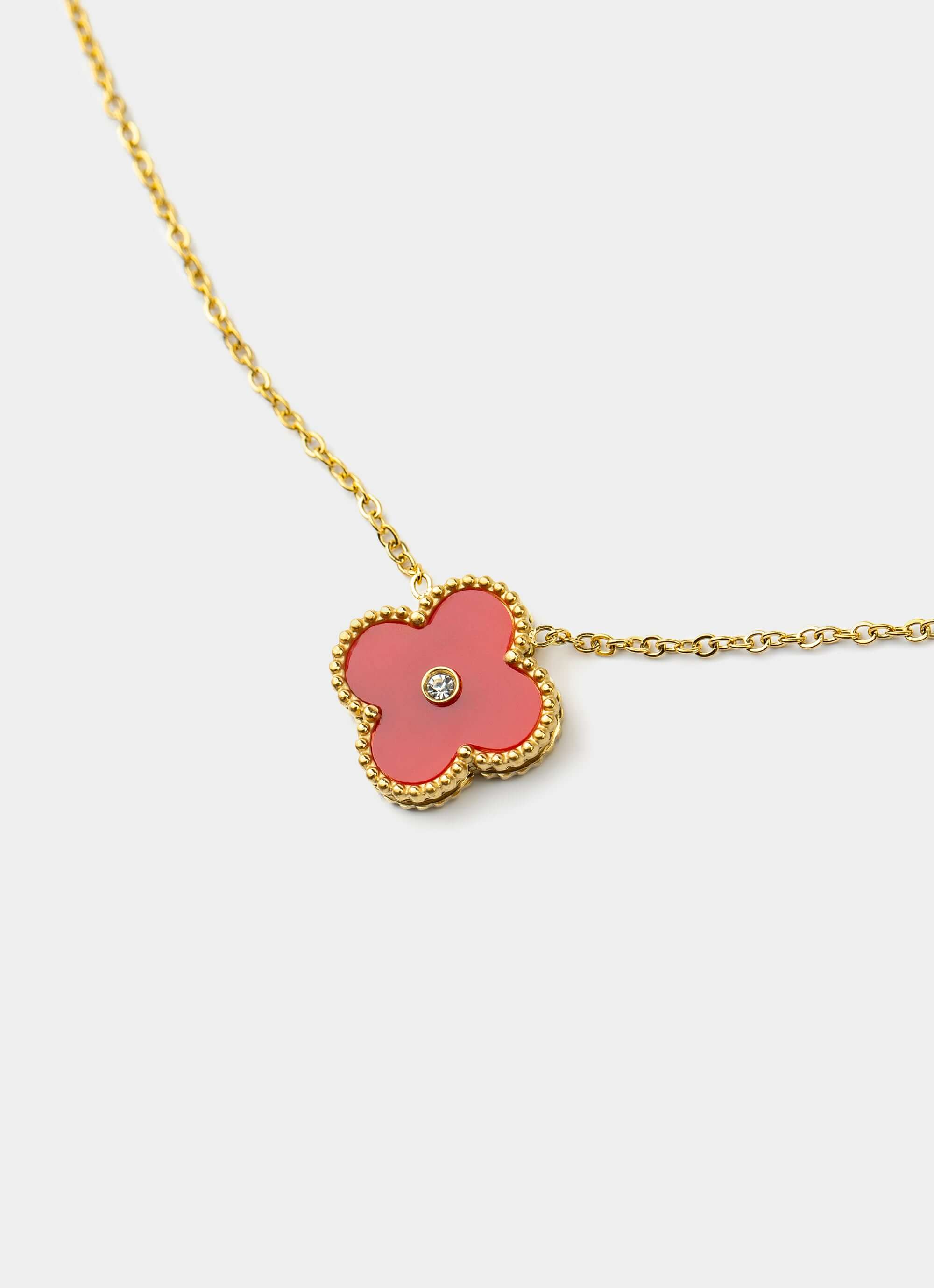 gold plated necklace – pink flower pendant – Vendetta Jewellery