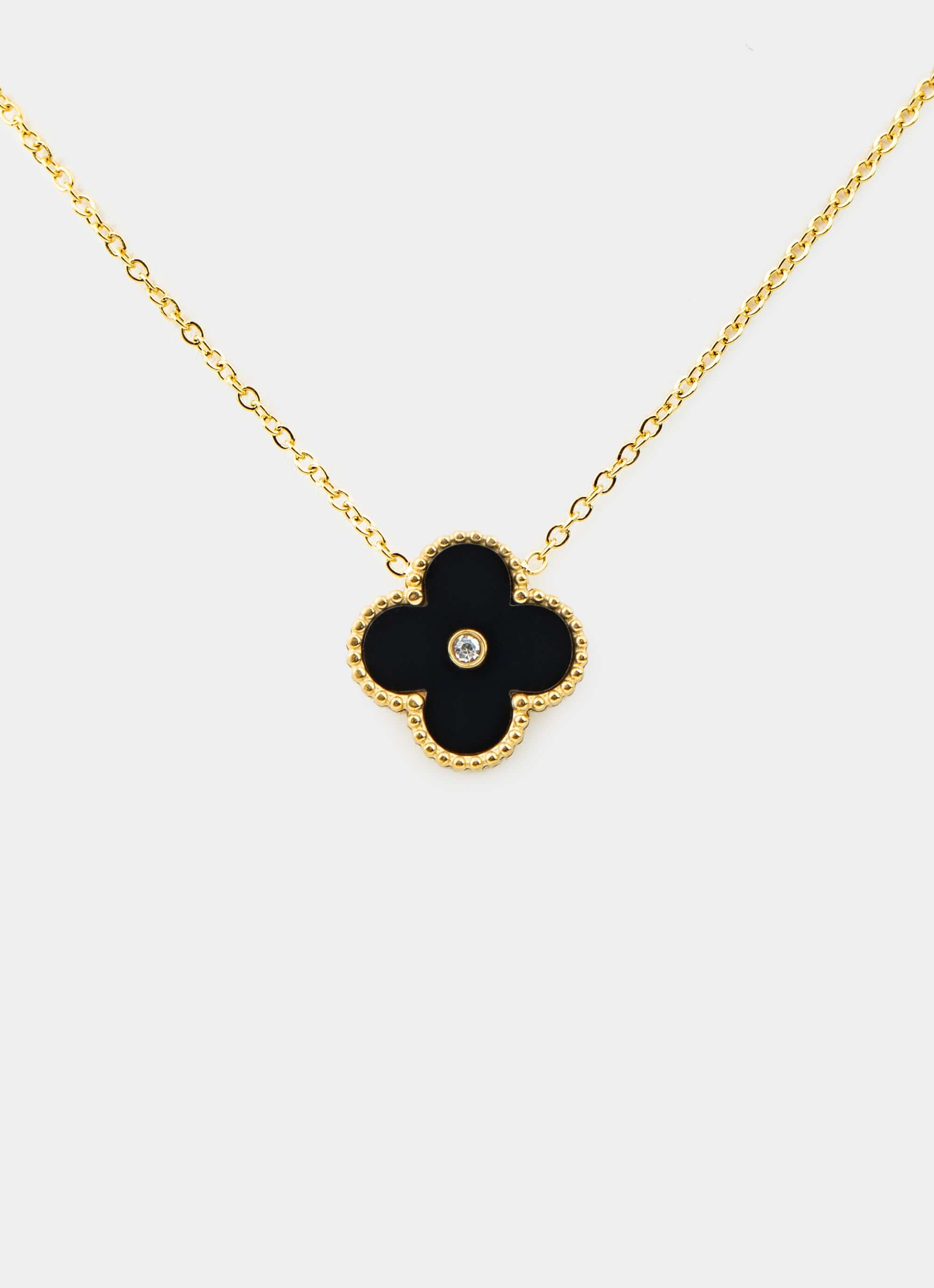 18k gold plated necklace – four leaf design with crystal – Vendetta Jewellery