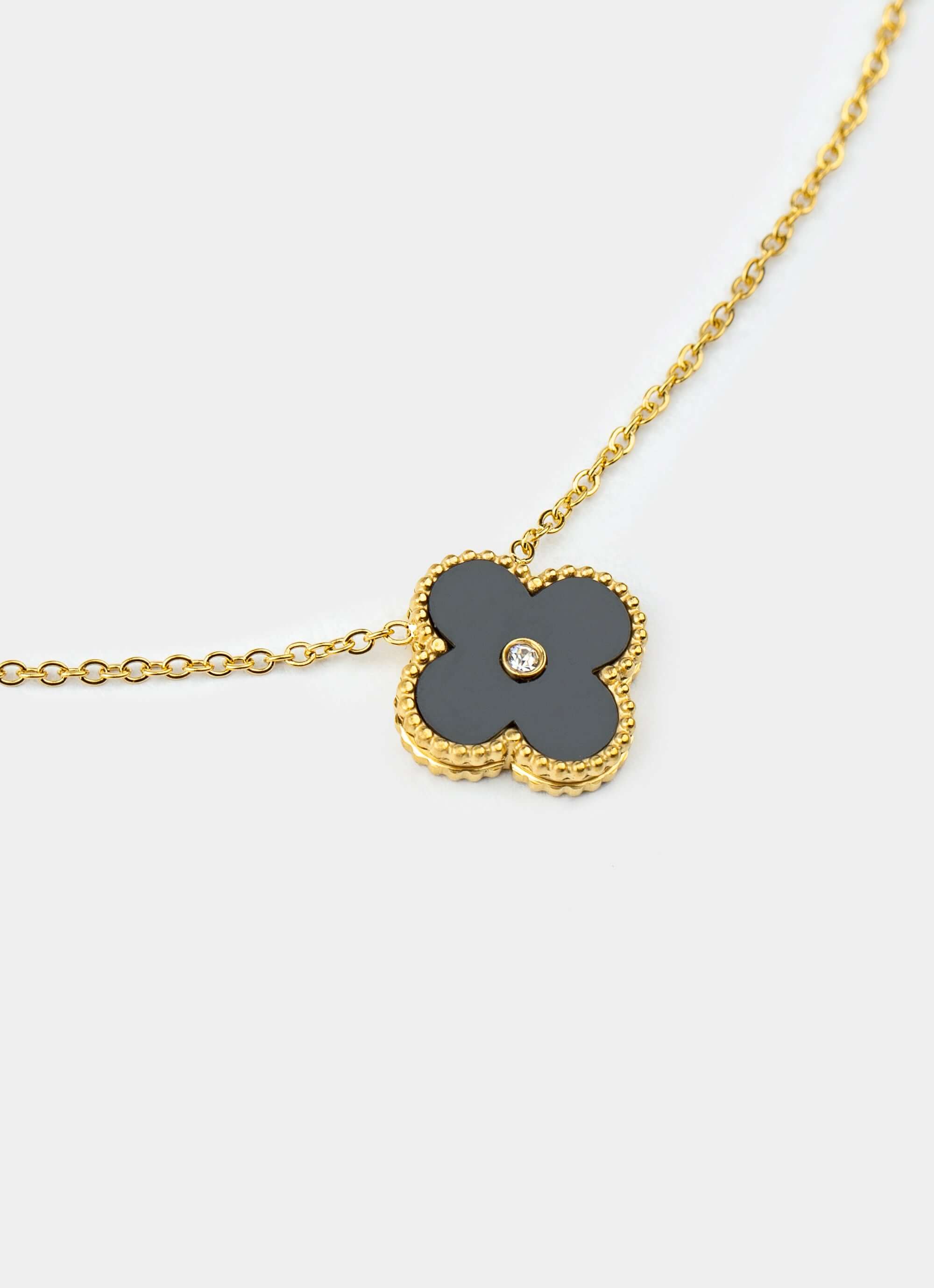 18k gold plated necklace – four leaf stud pendant – Vendetta Jewellery