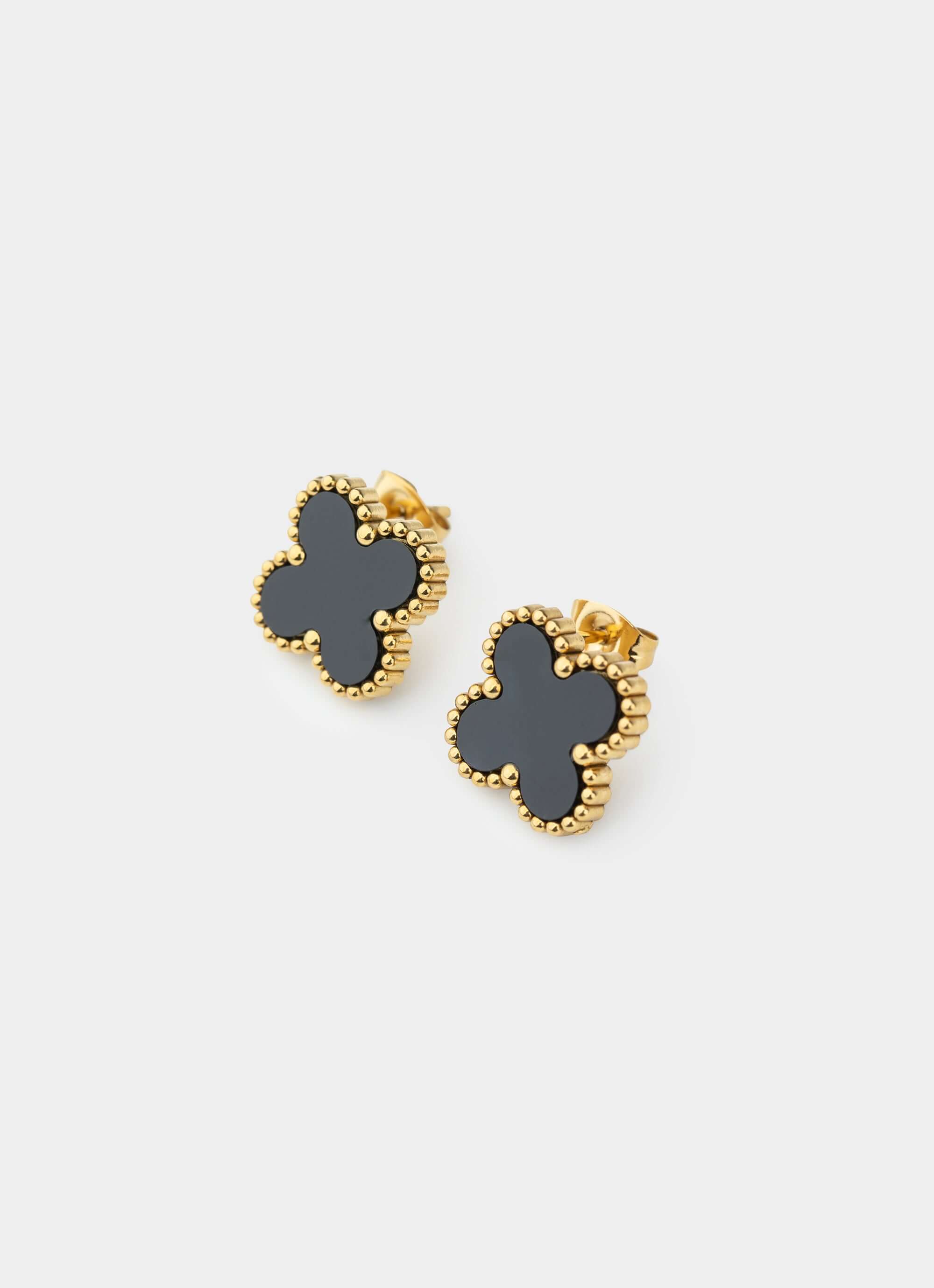stainless steel earrings – black four leaf shape – Vendetta Jewellery
