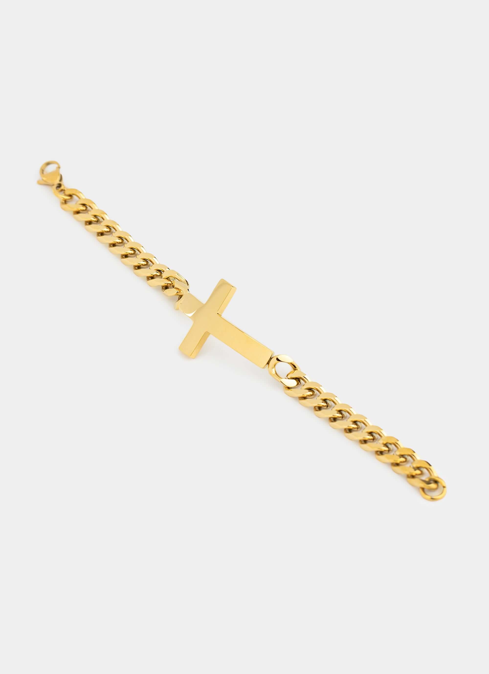18k gold plated bracelet – chunky links with cross – Vendetta Jewellery