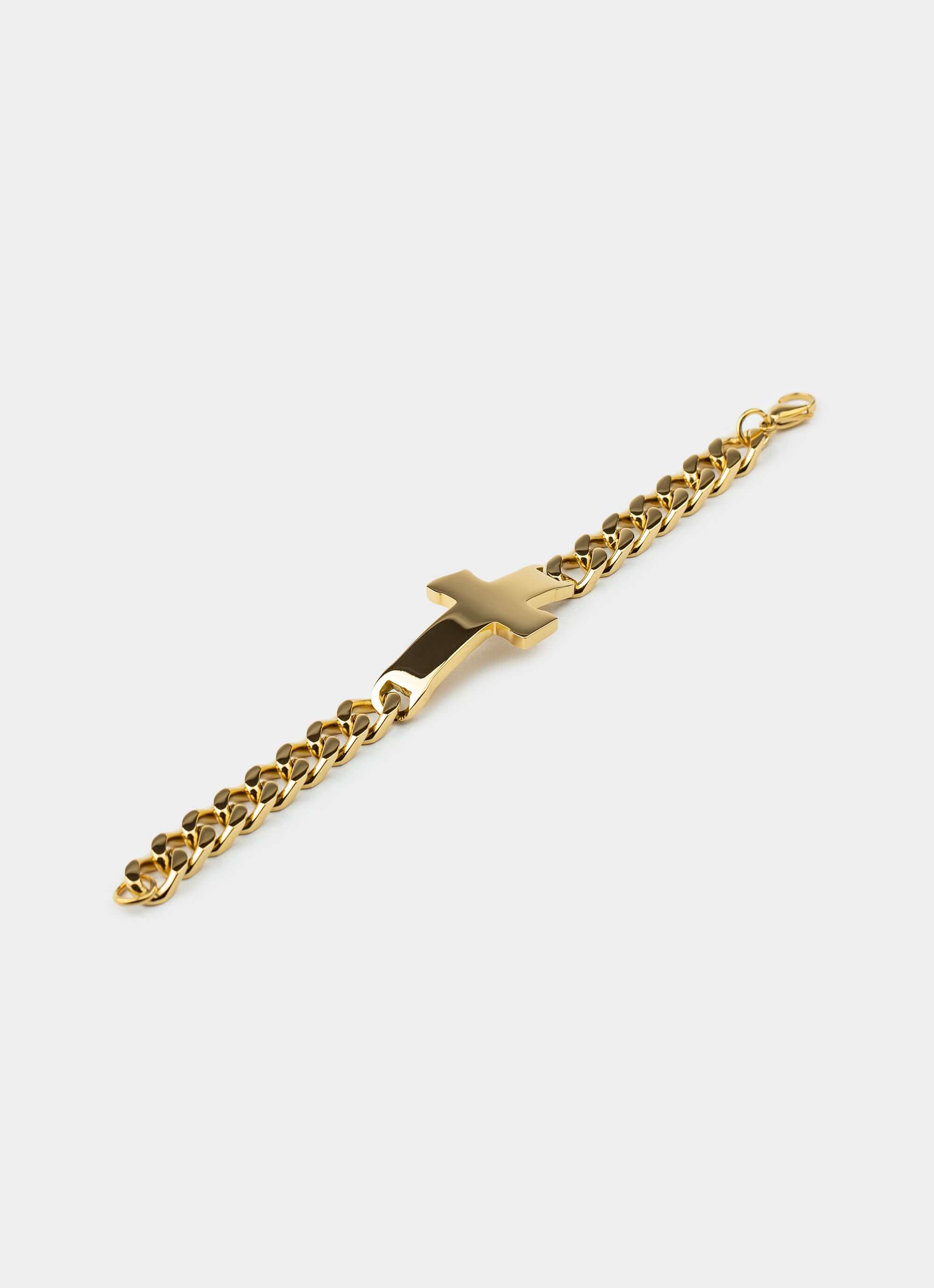 18k gold plated bracelet – chunky Cuban link with cross – Vendetta Jewellery