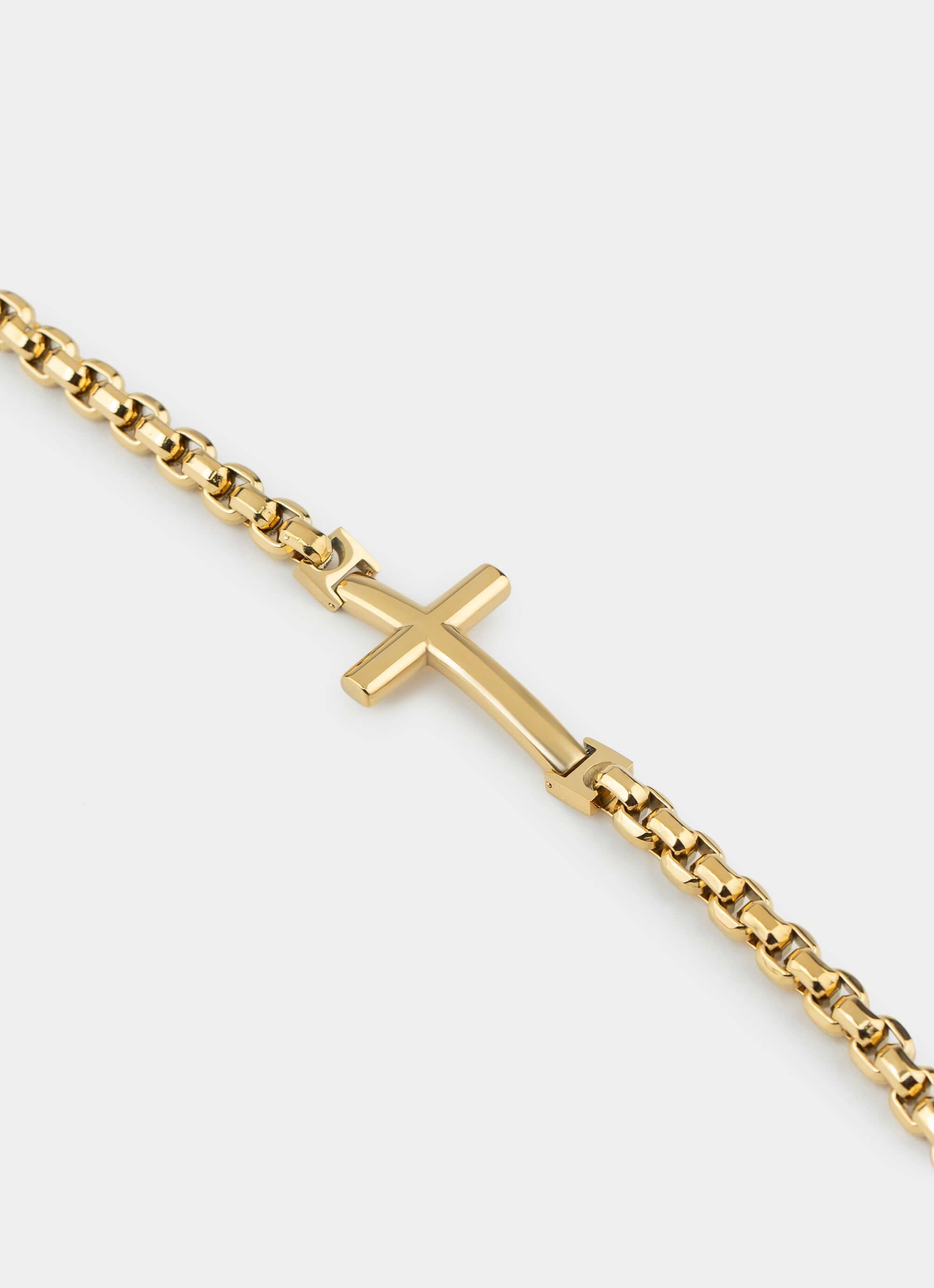 Stainless steel bracelet – gold box chain with cross – Vendetta Jewellery