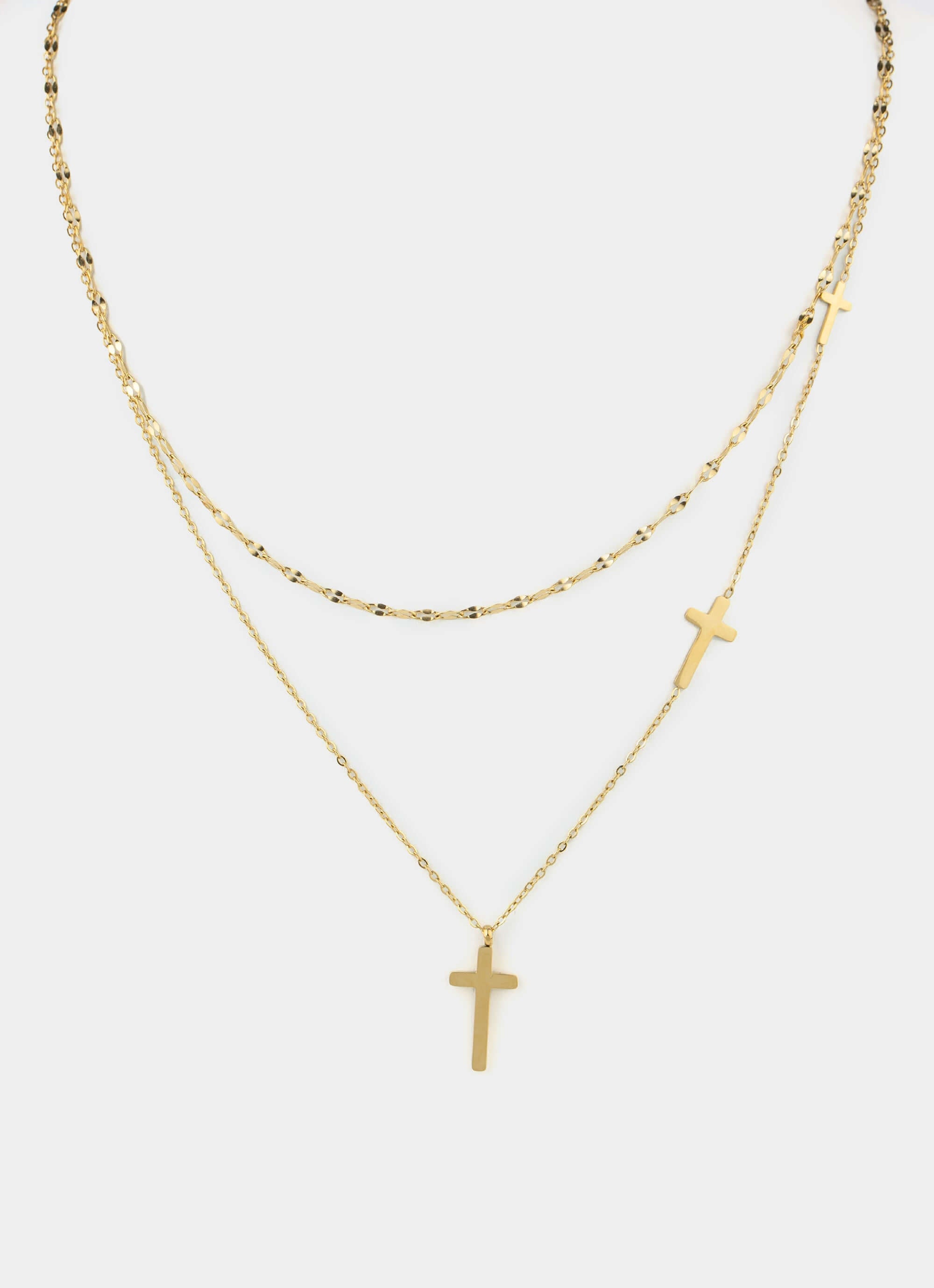 18K gold plated necklace – double layer with crosses – Vendetta Jewellery