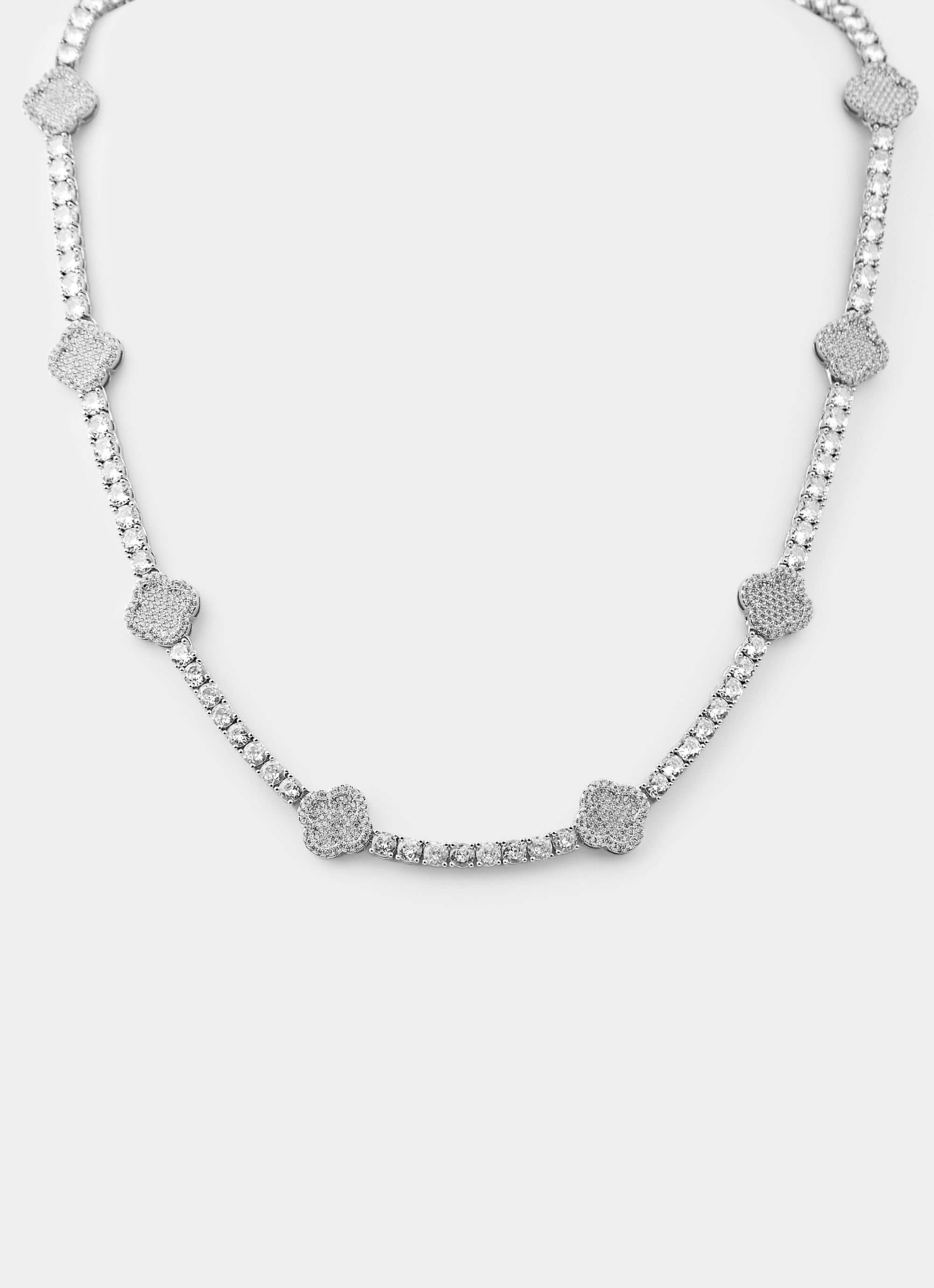 Palladium plated necklace – Four Leaf Tennis Necklace - Palladium Plated – Vendetta Jewellery
