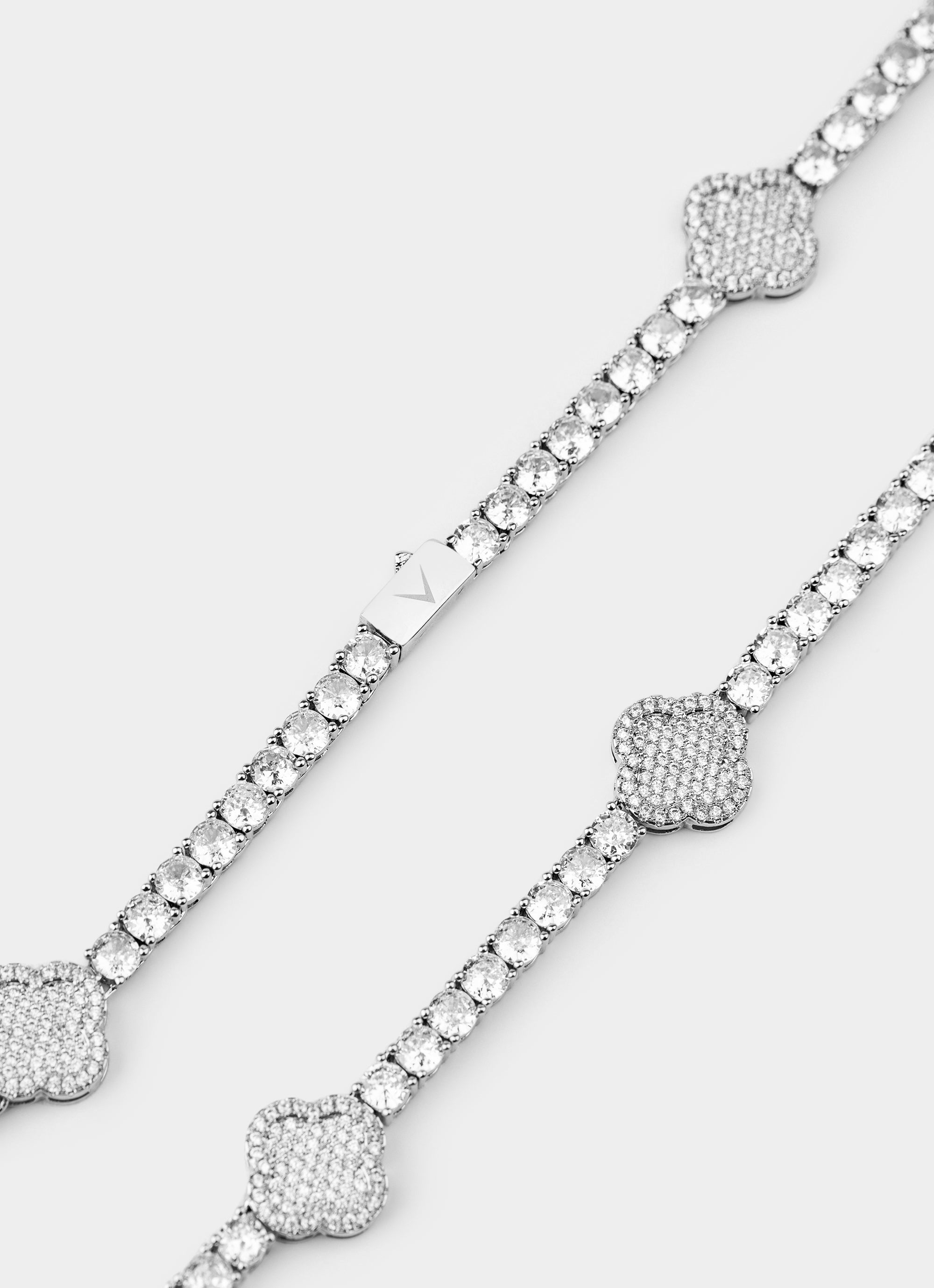 Four Leaf Tennis Necklace - Palladium Plated