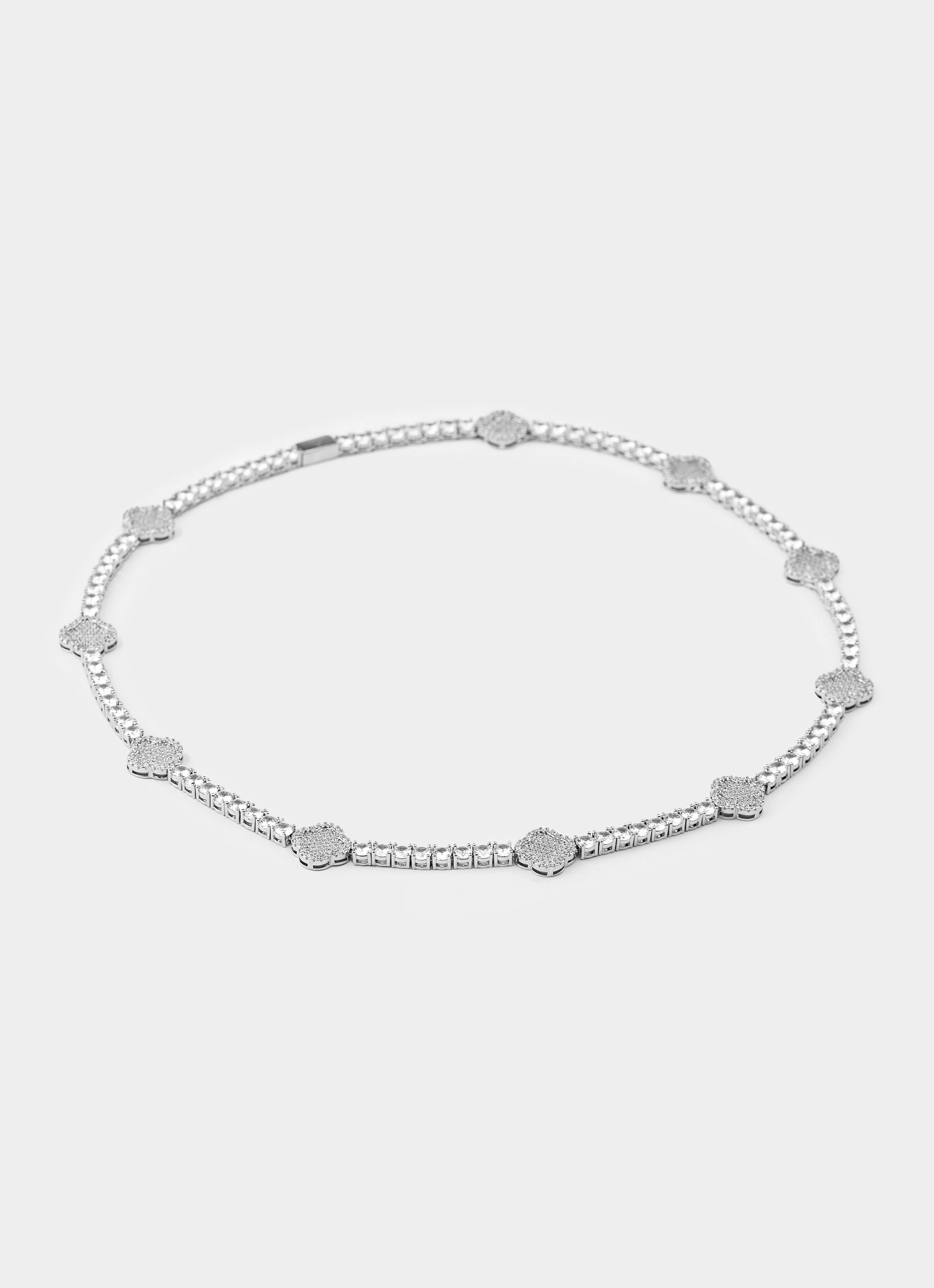 Four Leaf Tennis Necklace - Palladium Plated