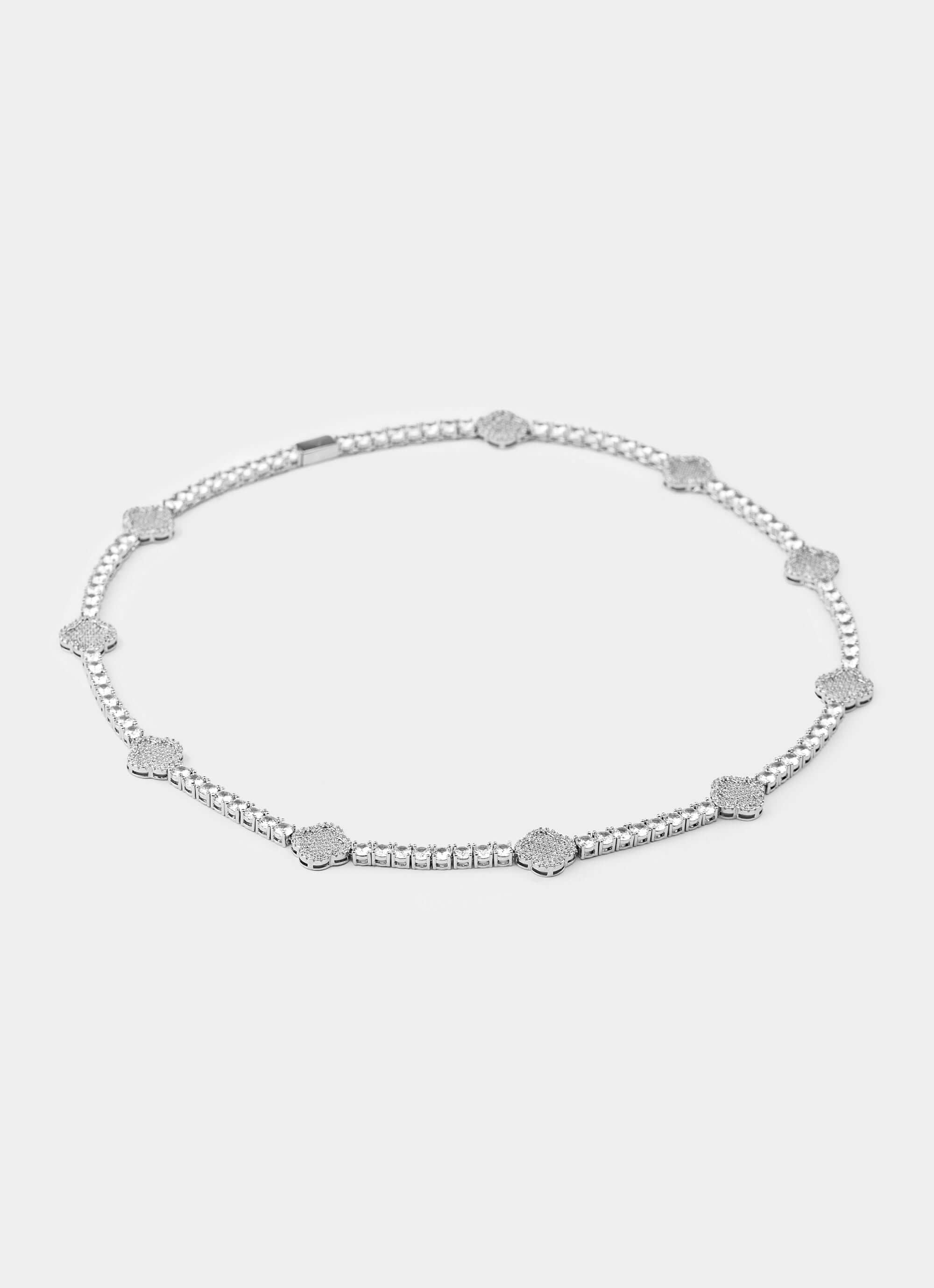 Palladium plated necklace – Four Leaf Tennis Necklace - Palladium Plated – Vendetta Jewellery