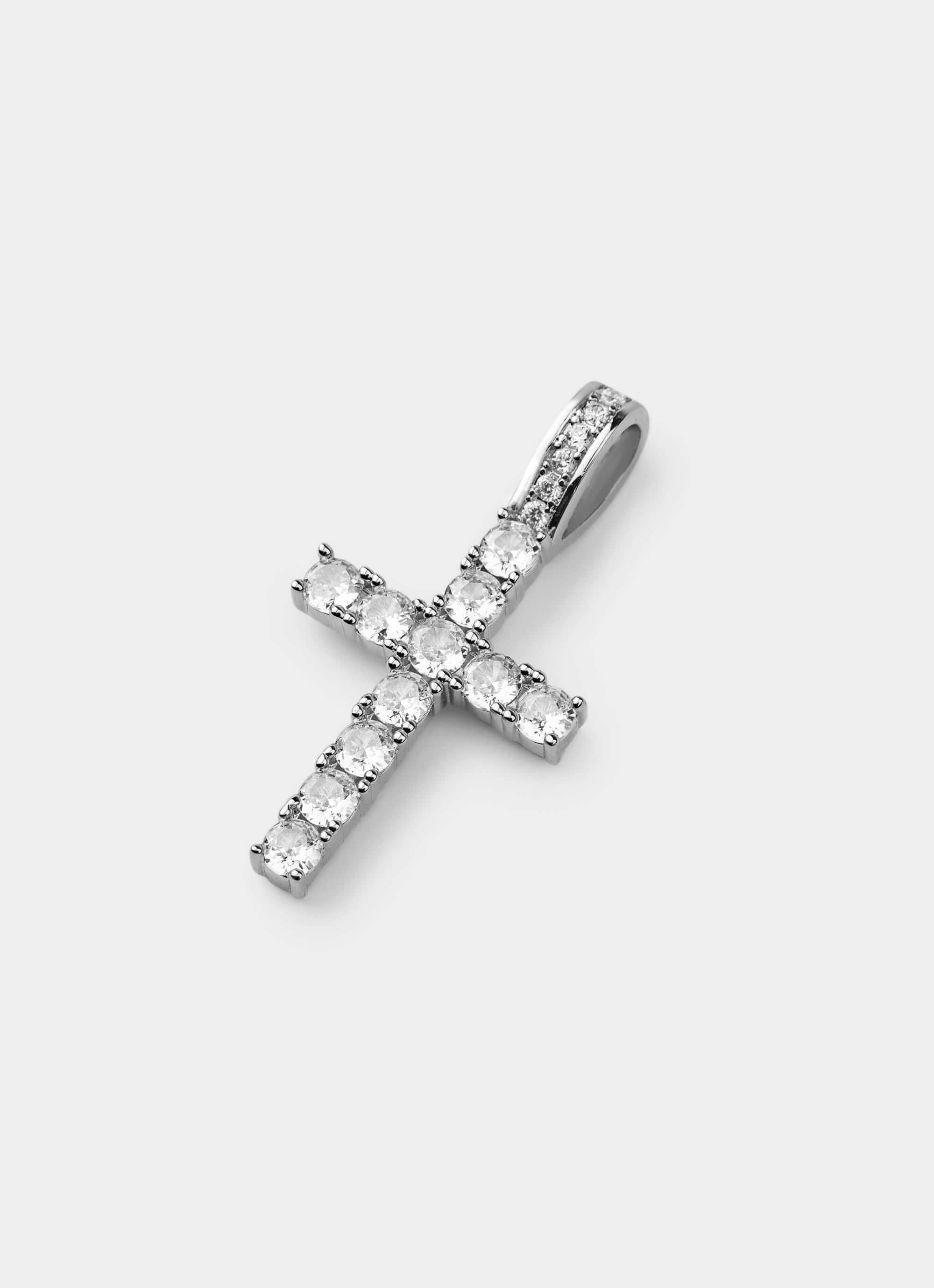 Palladium plated Classic Cross Pendant – rhinestone detail – Vendetta Jewellery