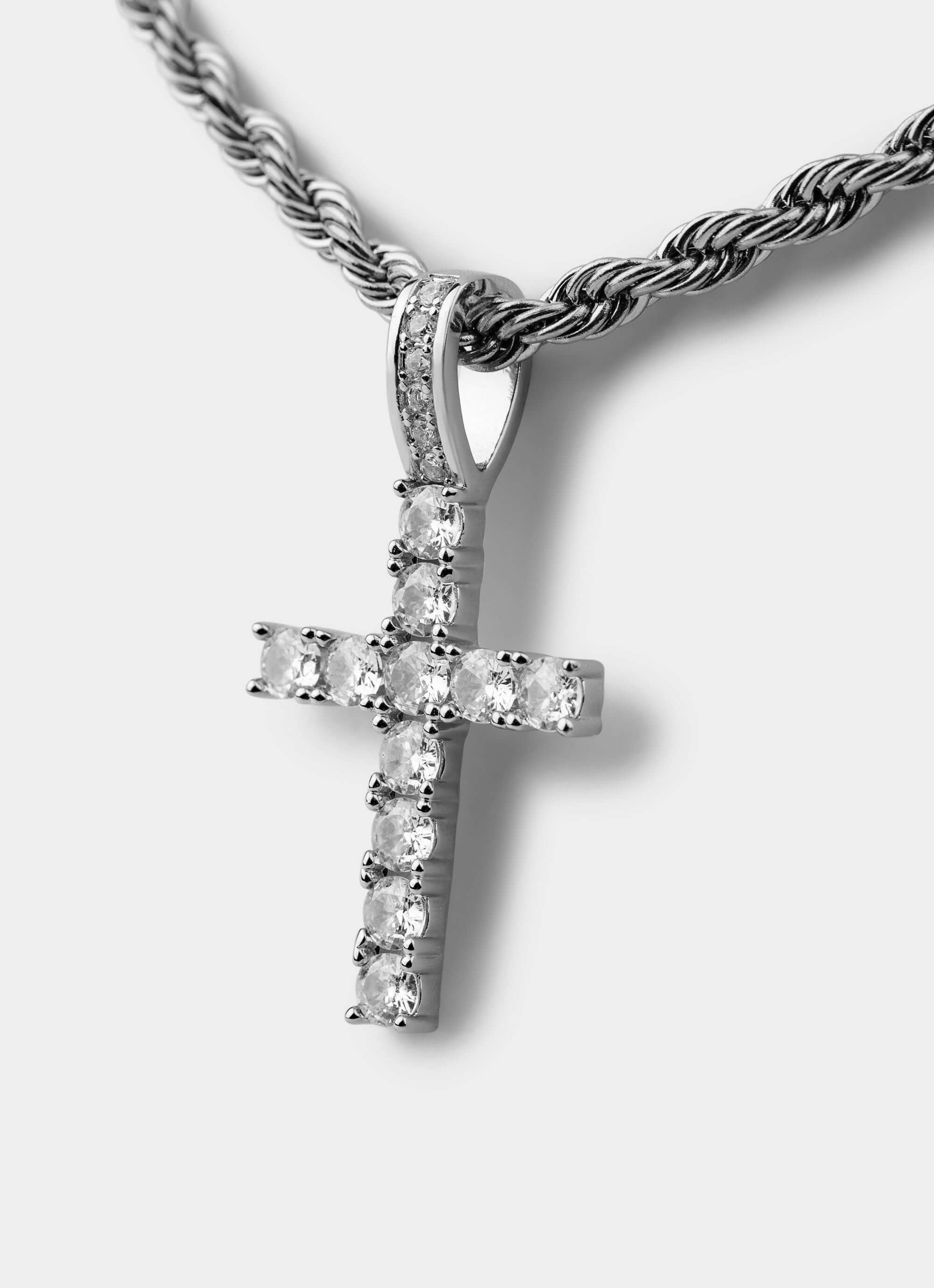 Palladium plated cross pendant – with crystals – Vendetta Jewellery