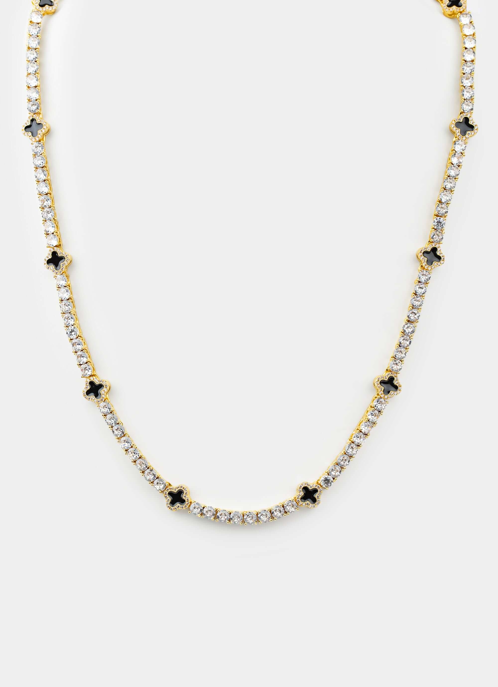 gold plated necklace – four leaf design and crystals – Vendetta Jewellery