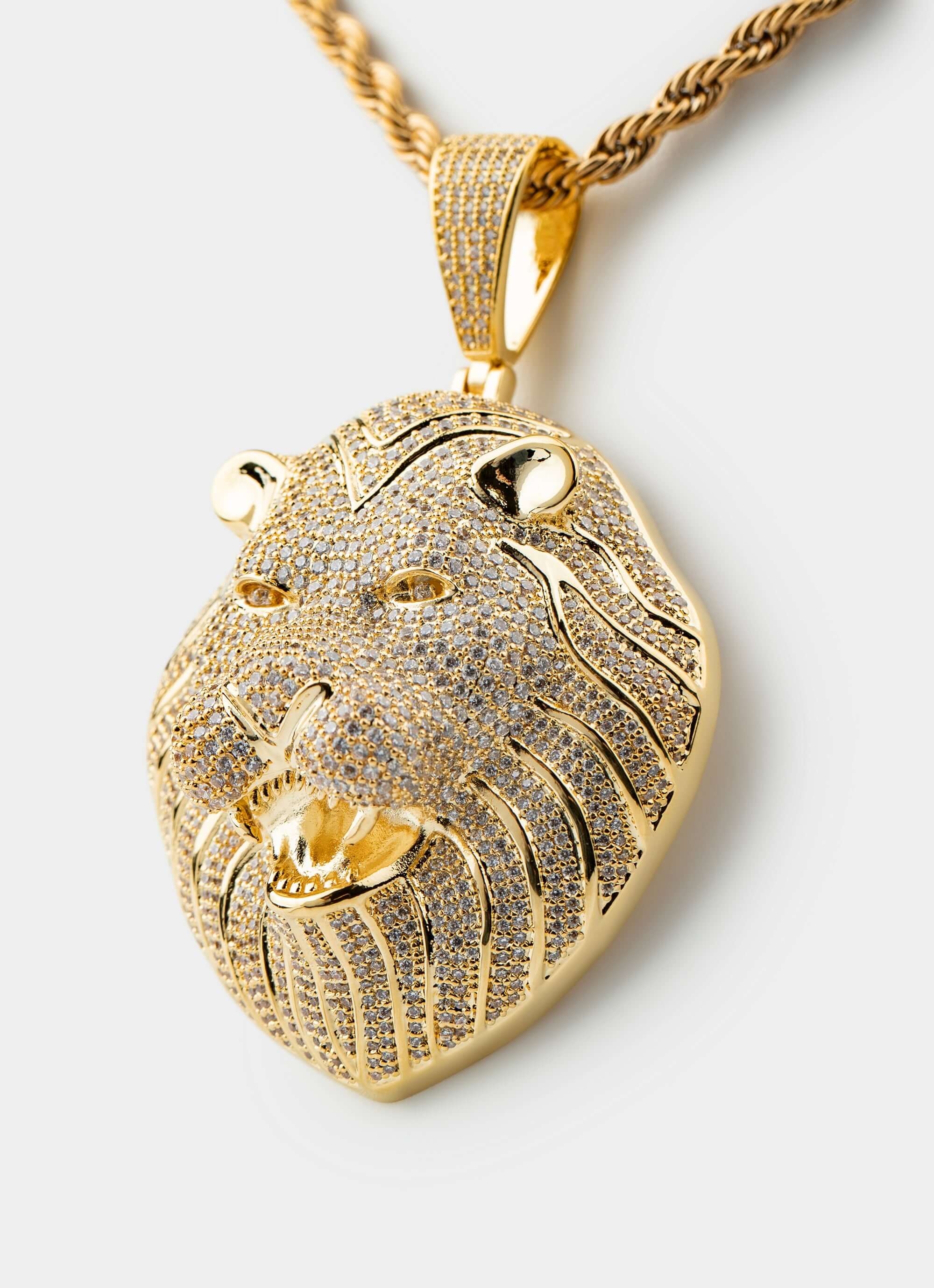 brass pendant – lionhead design – Lionheart Icy Pendant - 18k Gold Plated – Vendetta Jewellery