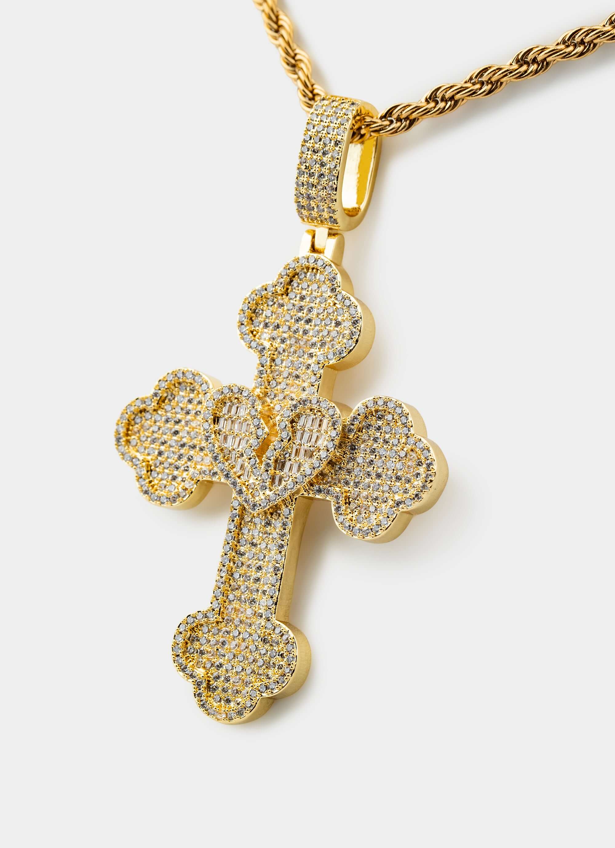 Gold plated cross pendant – studded design – Vendetta Jewellery