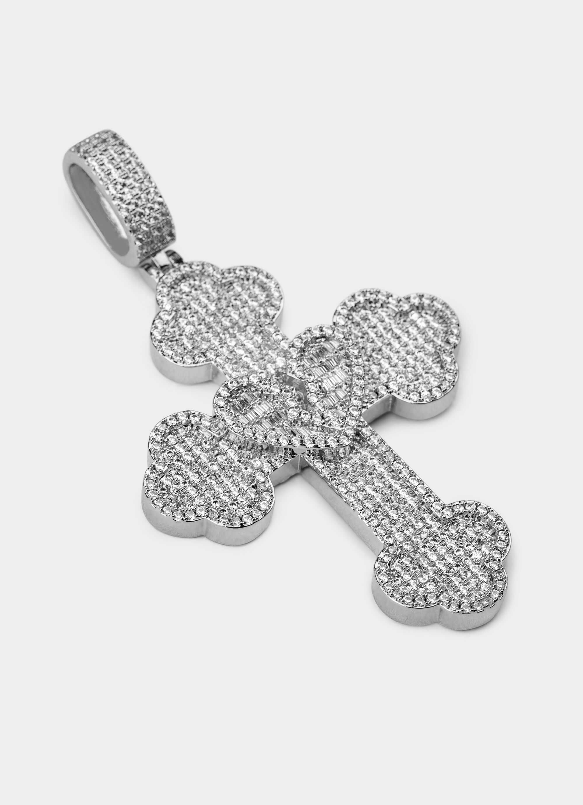 palladium plated pendant – cross shape with embellishments – Vendetta Jewellery