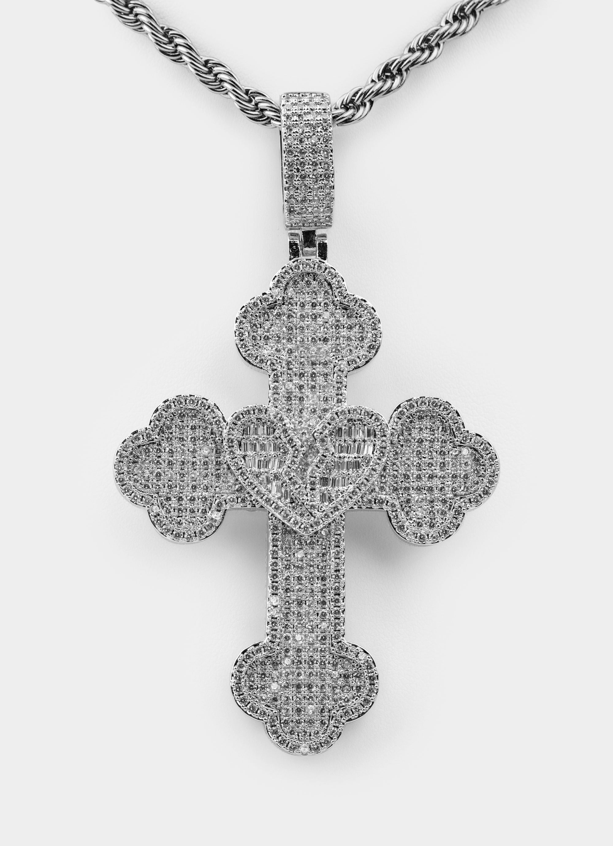 Broken Hearts Icy Pendant - Palladium Plated