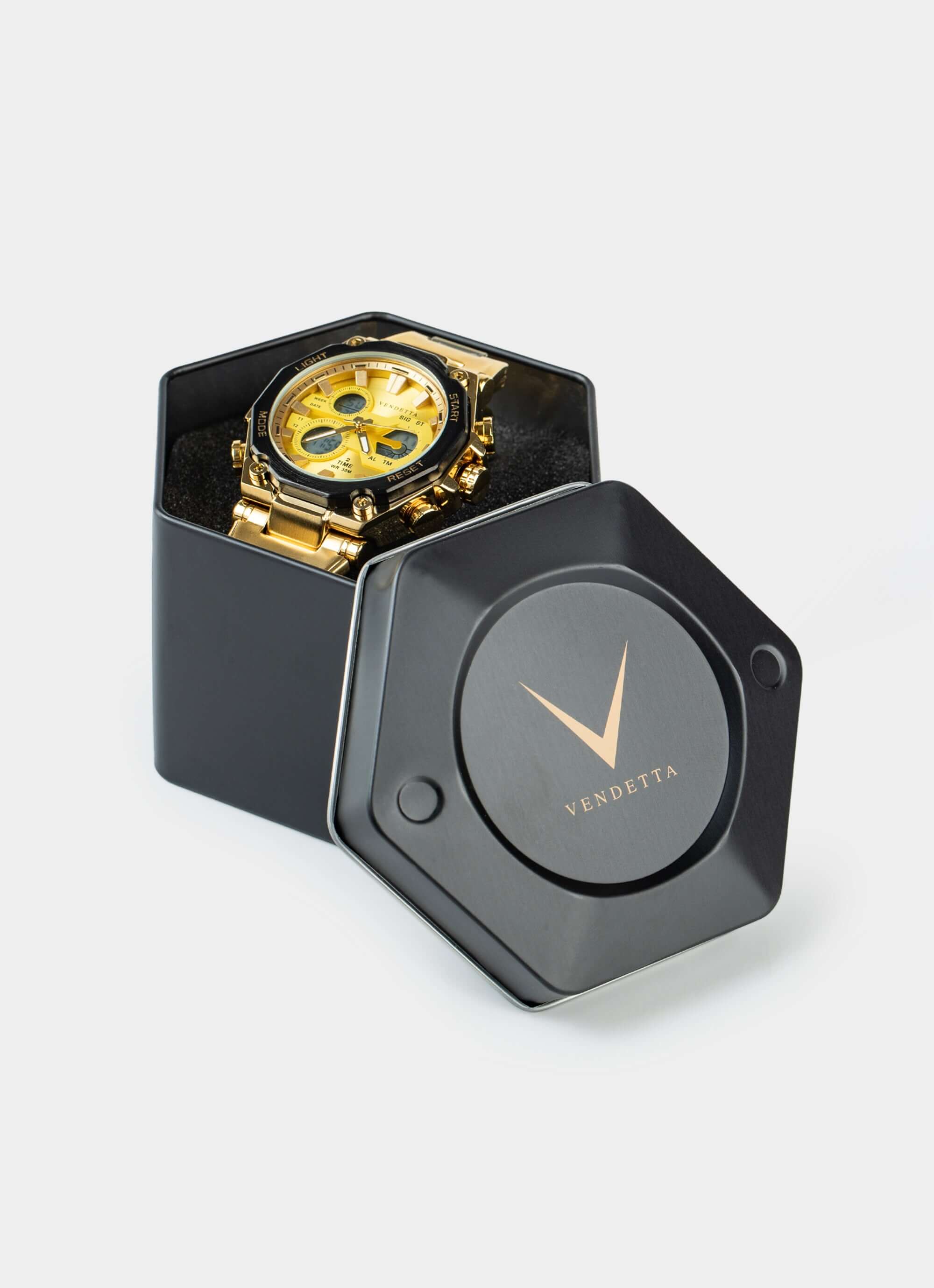 Stainless steel watch in box – Phantom Watch - Gold/Black – Vendetta Jewellery