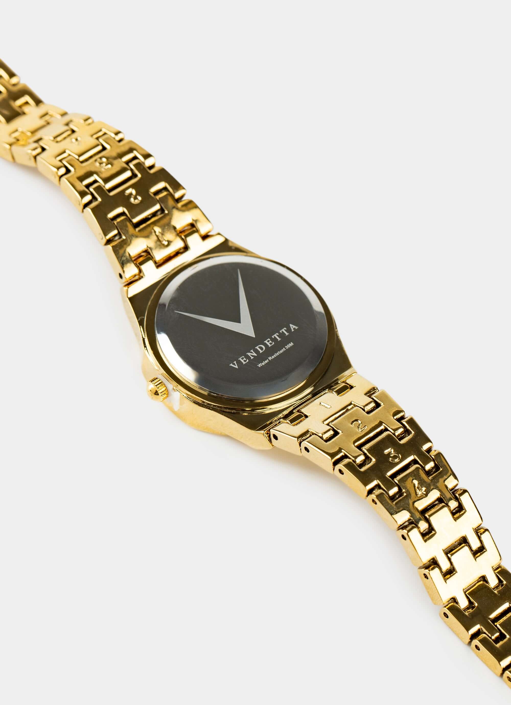 zinc alloy watch – gold color with black dial – Vendetta Jewellery