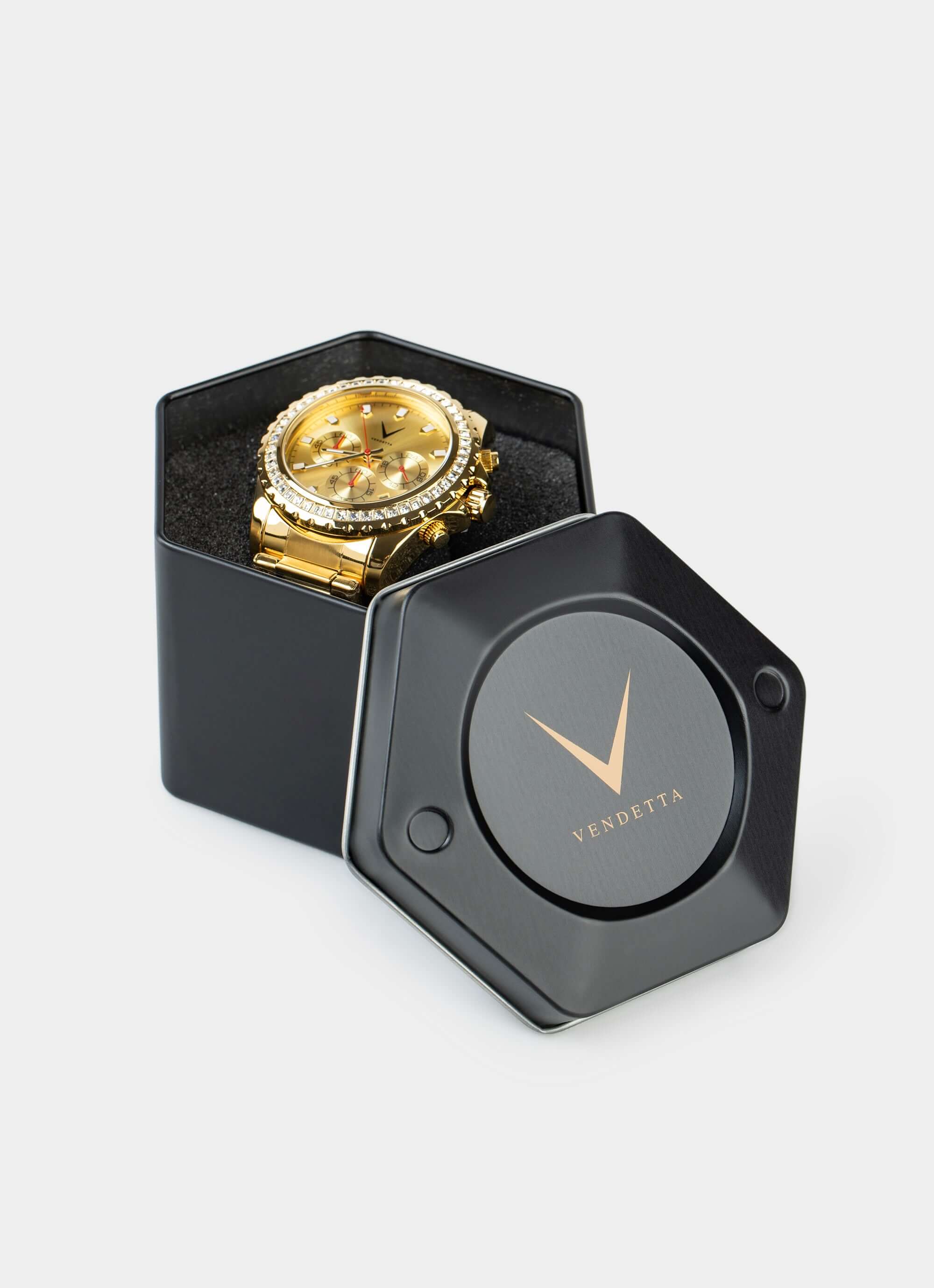Gold watch in hexagon box – Chancellor Watch - Gold – Vendetta Jewellery