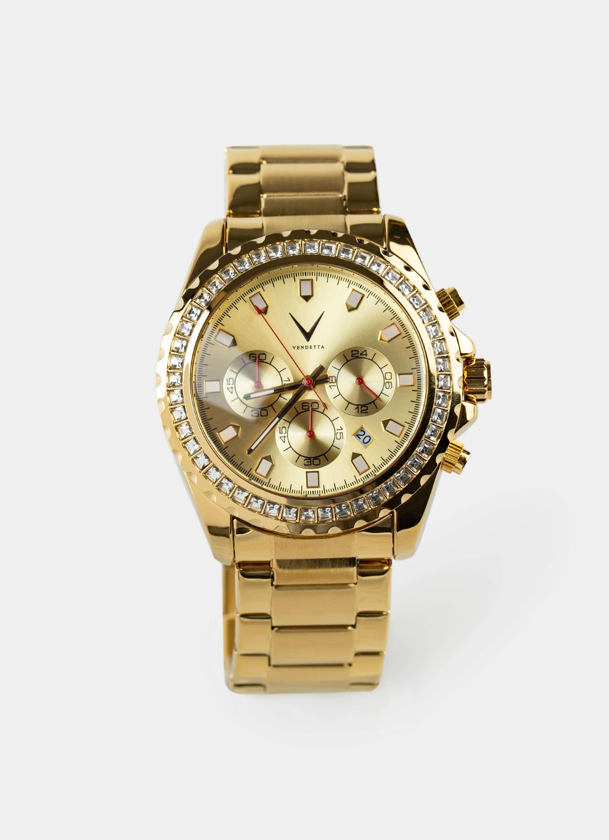 Gold watch – quartz movement with chronograph – Vendetta Jewellery