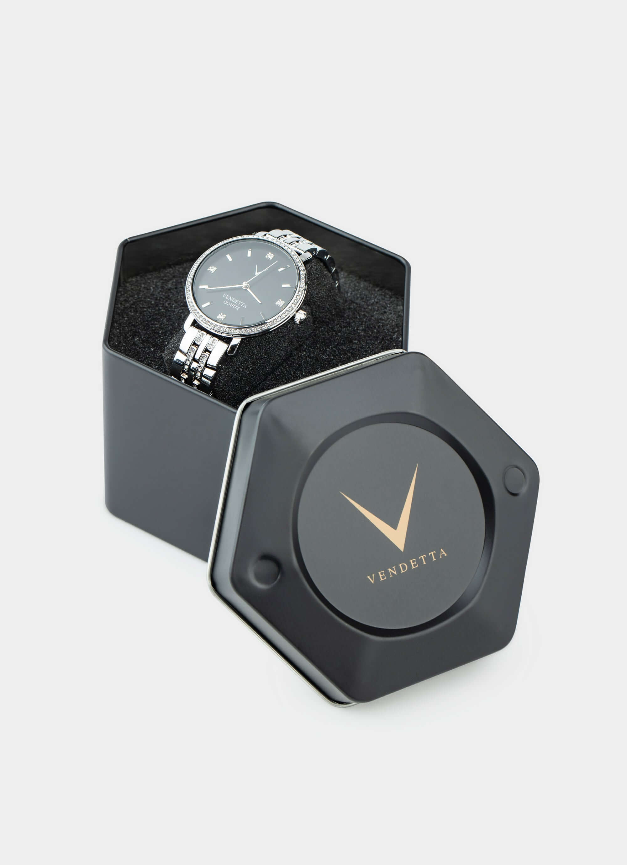 Aurora Watch - Silver/Black – in hexagonal box – Vendetta Jewellery