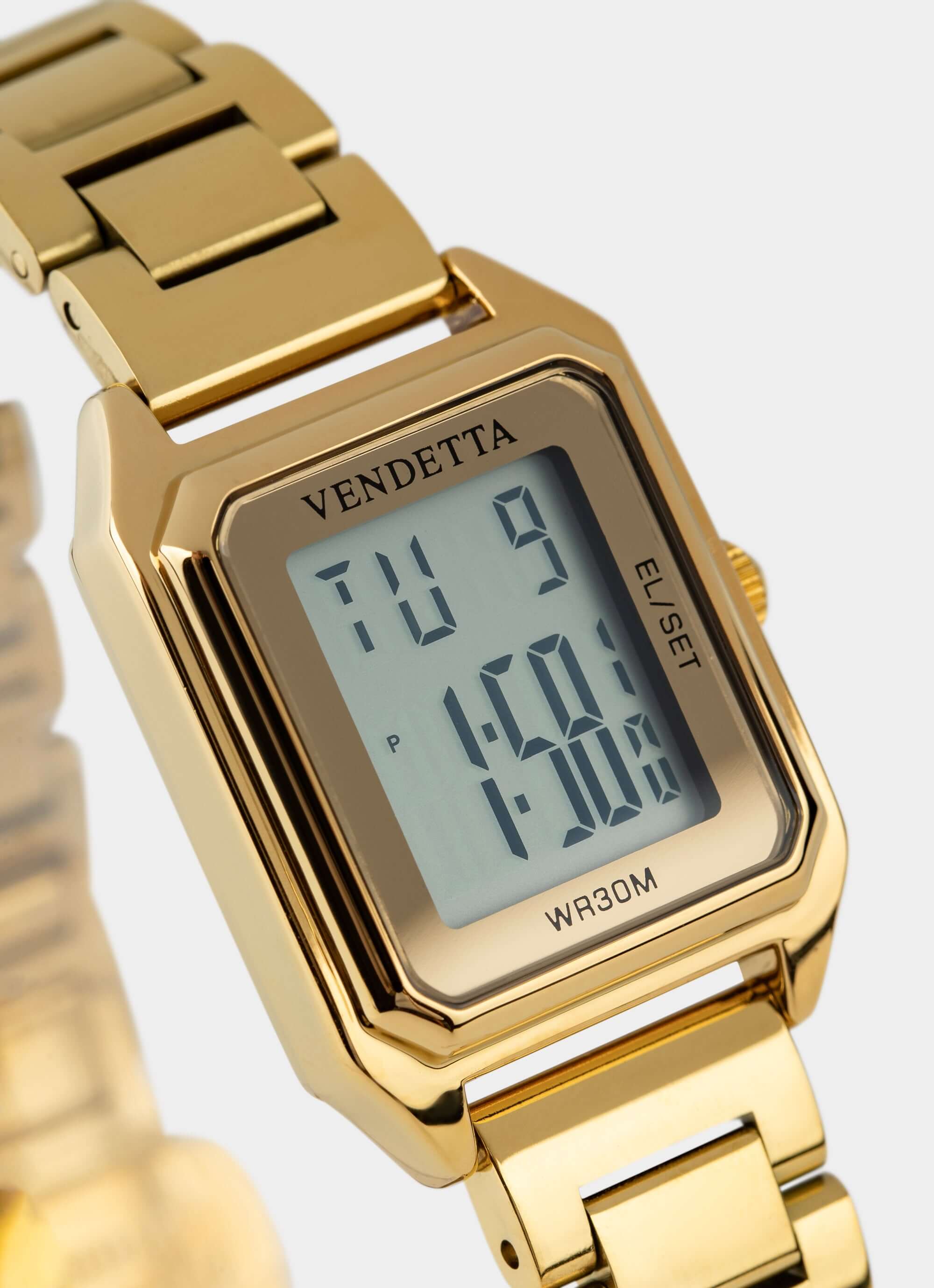 Gold watch – minimalist digital display – Vendetta Jewellery