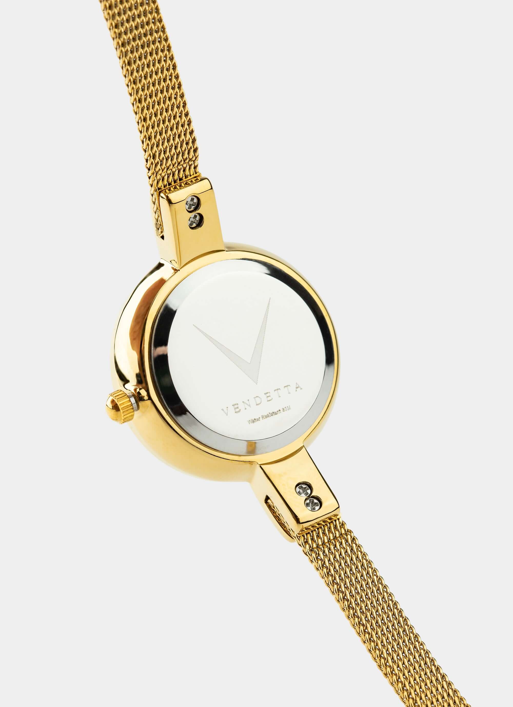 gold watch – polished finish and mesh band – Vendetta Jewellery