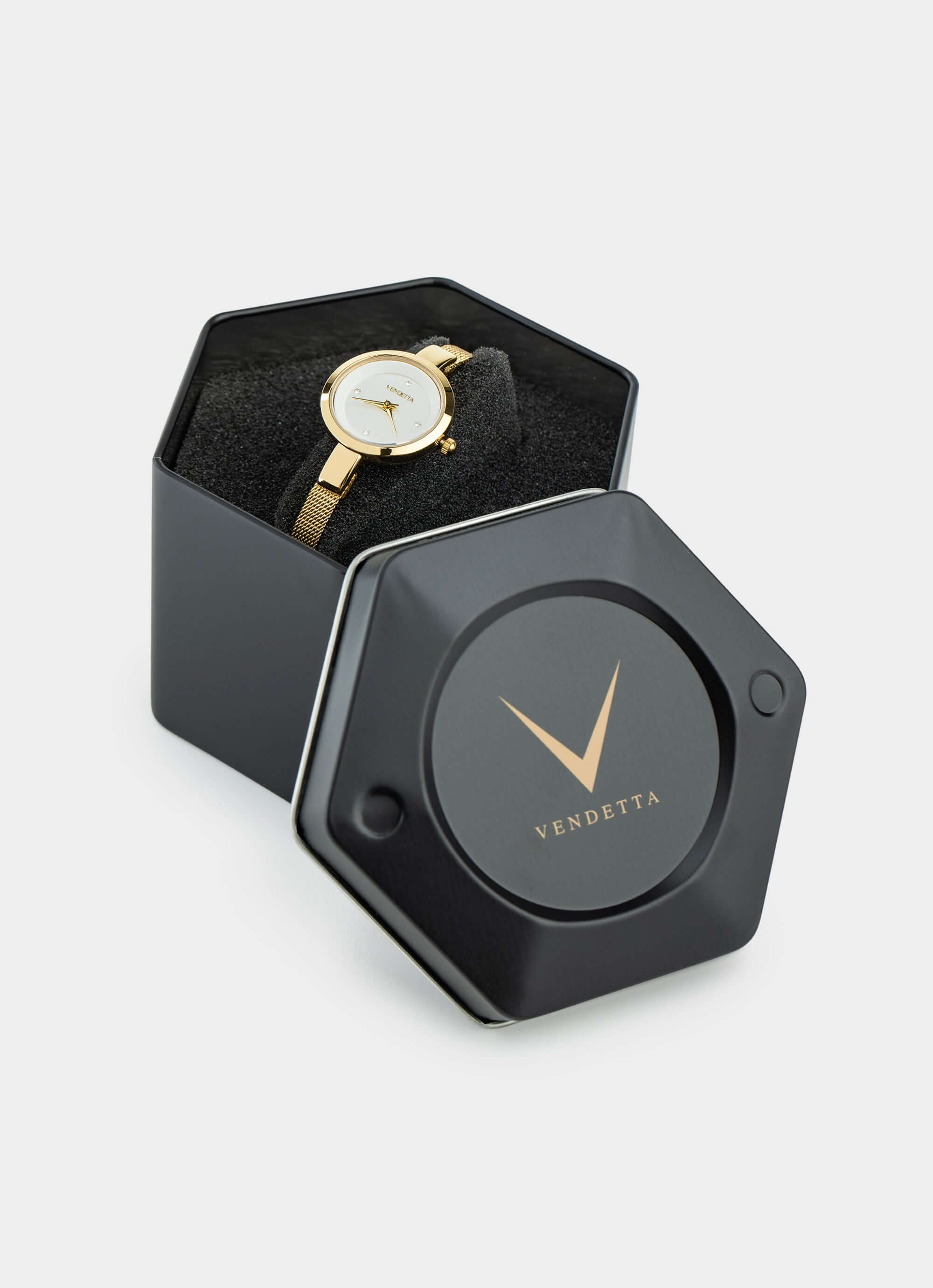 Gold watch in hexagonal box – Eclipse Watch - Gold – Vendetta Jewellery