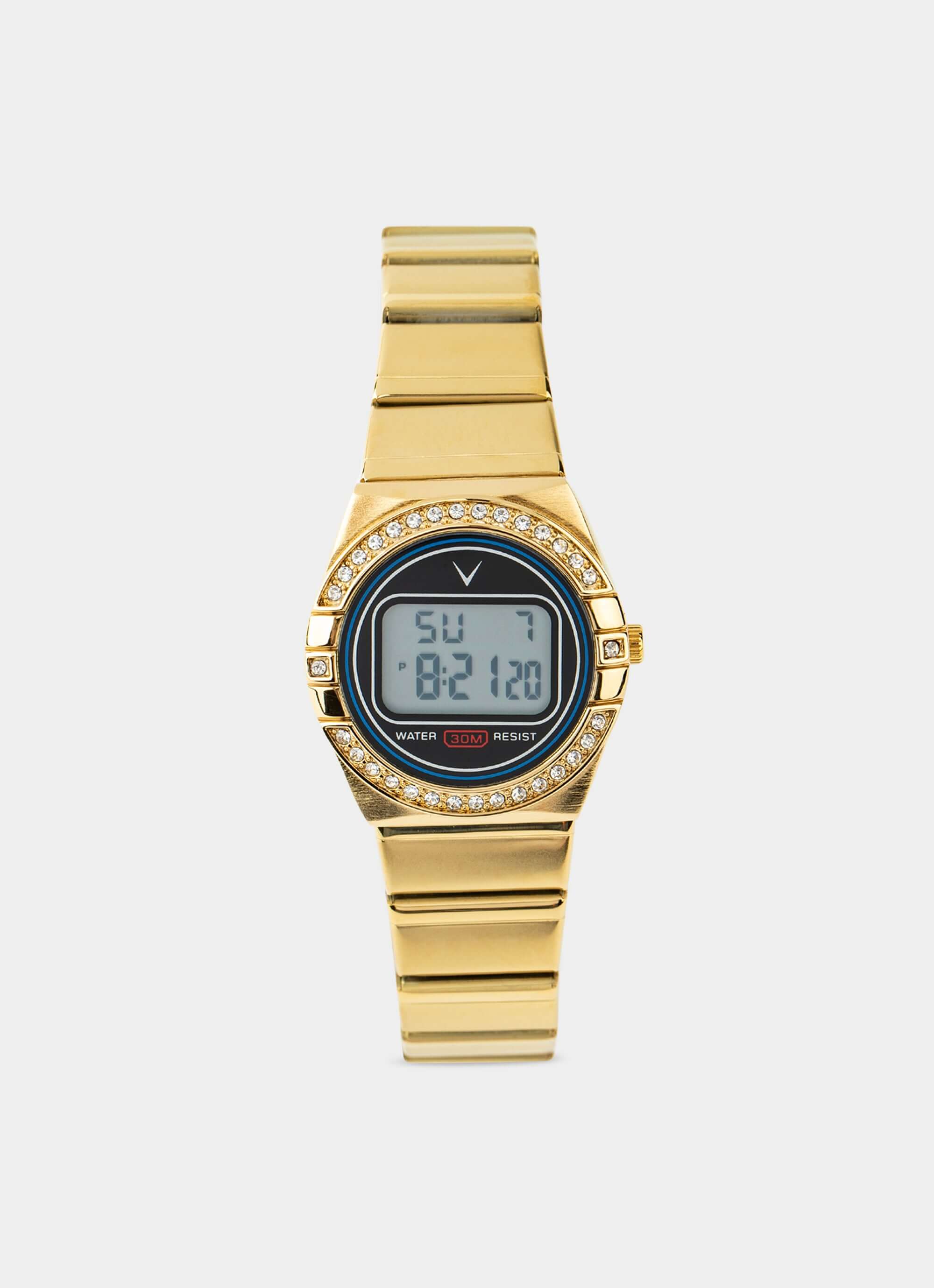 gold watch – digital display with link bracelet – Vendetta Jewellery