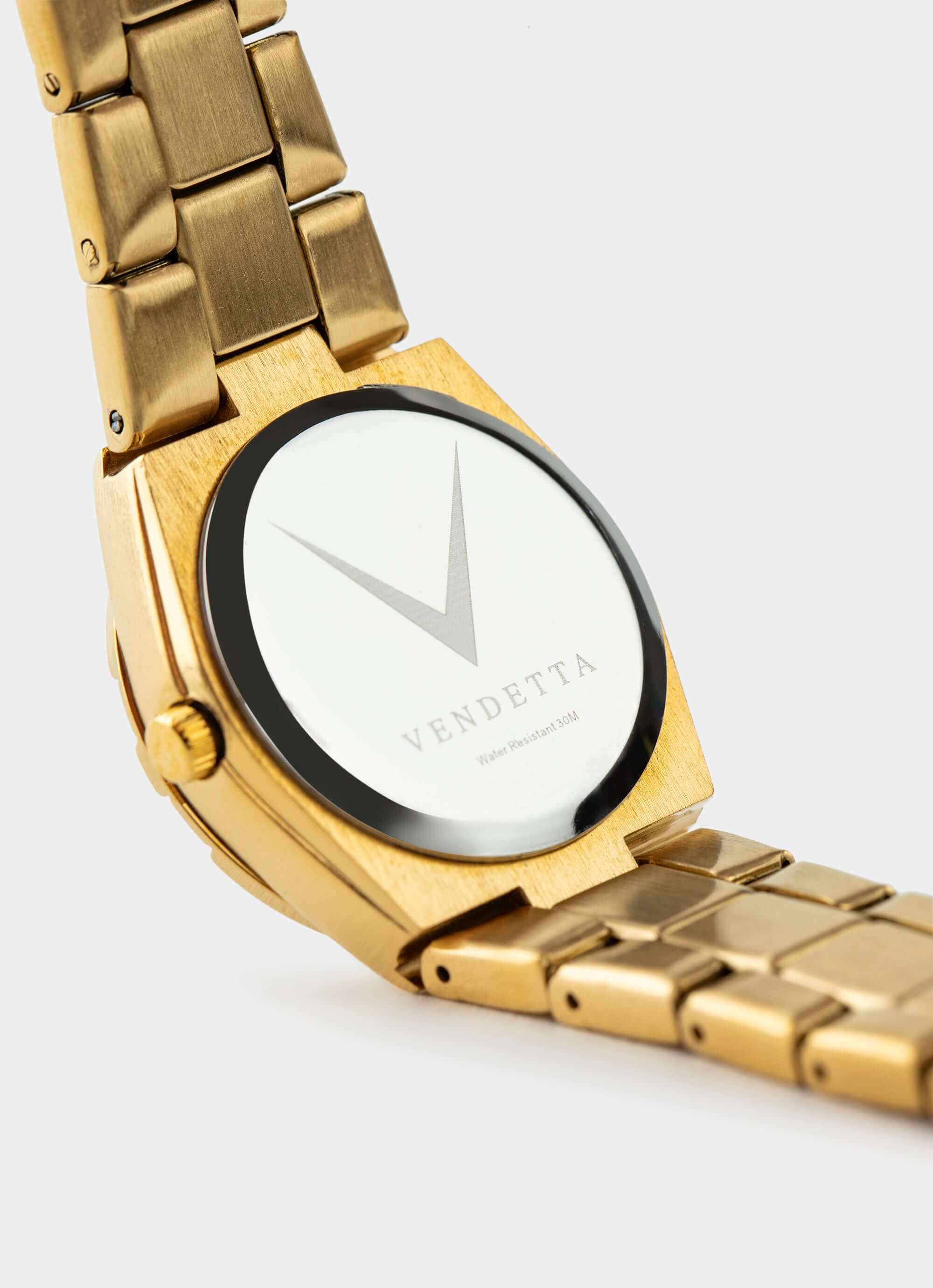gold watch – polished link bracelet – Vendetta Jewellery