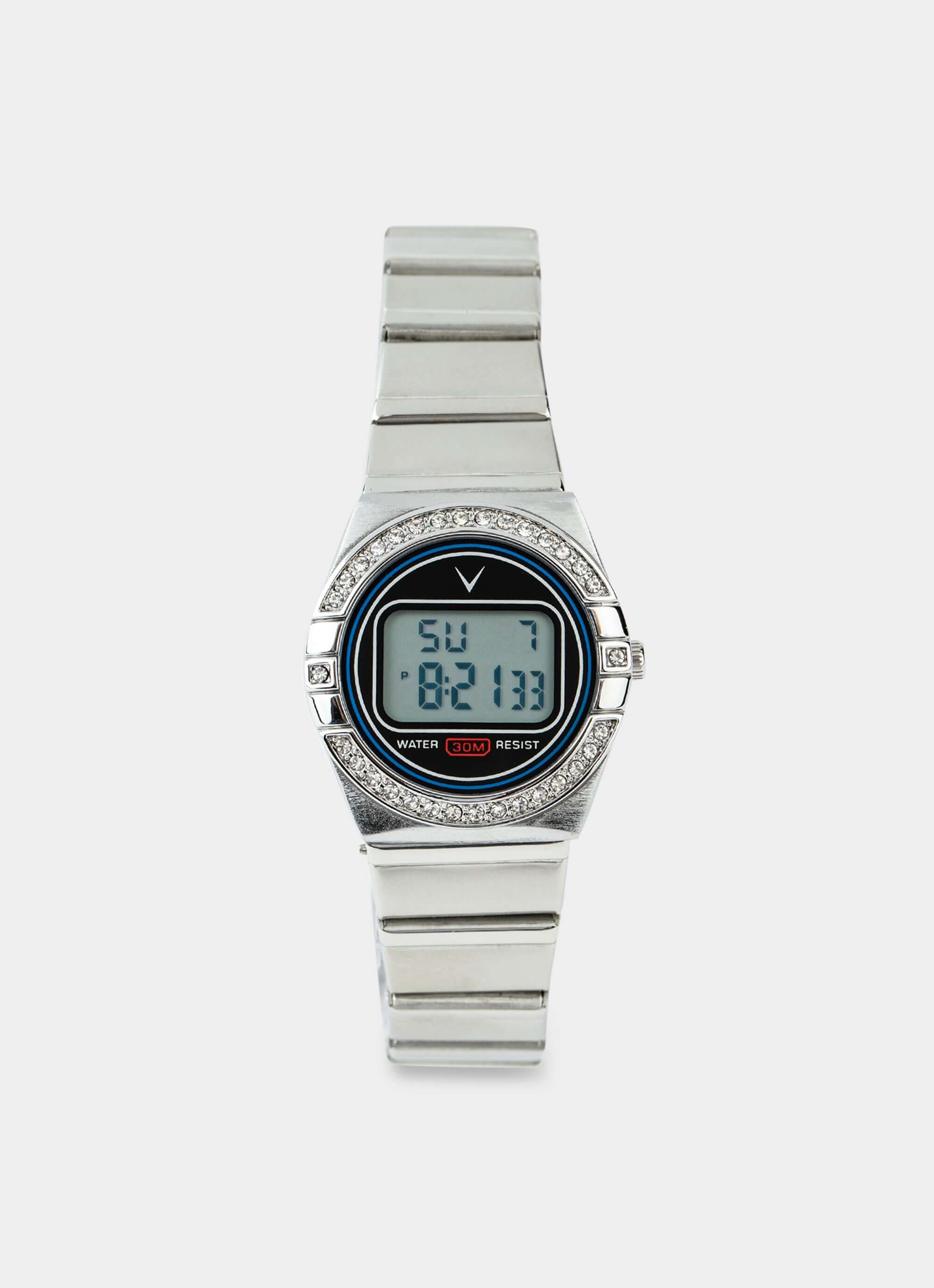 metal digital watch – silver finish with black dial – Vendetta Jewellery